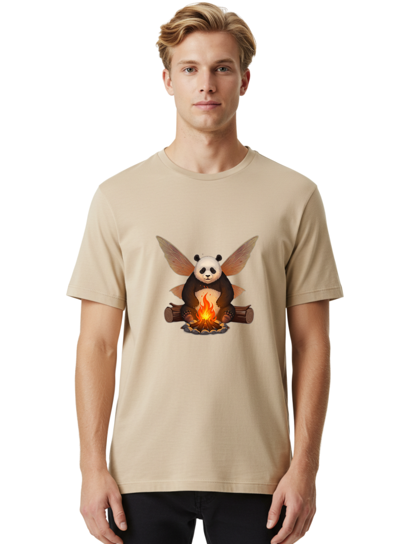 Panda-With-Wings-By-Campfire Men'S Graphic Tee, 100% Cotton, Comfortable Casual Summer Wear, Machine Washable, Vintage Camera, Old Camera, Antique Camera, Black Camera, Classic Photography, Photography Equipment, Nostalgic Device, Film Camera, Baf340