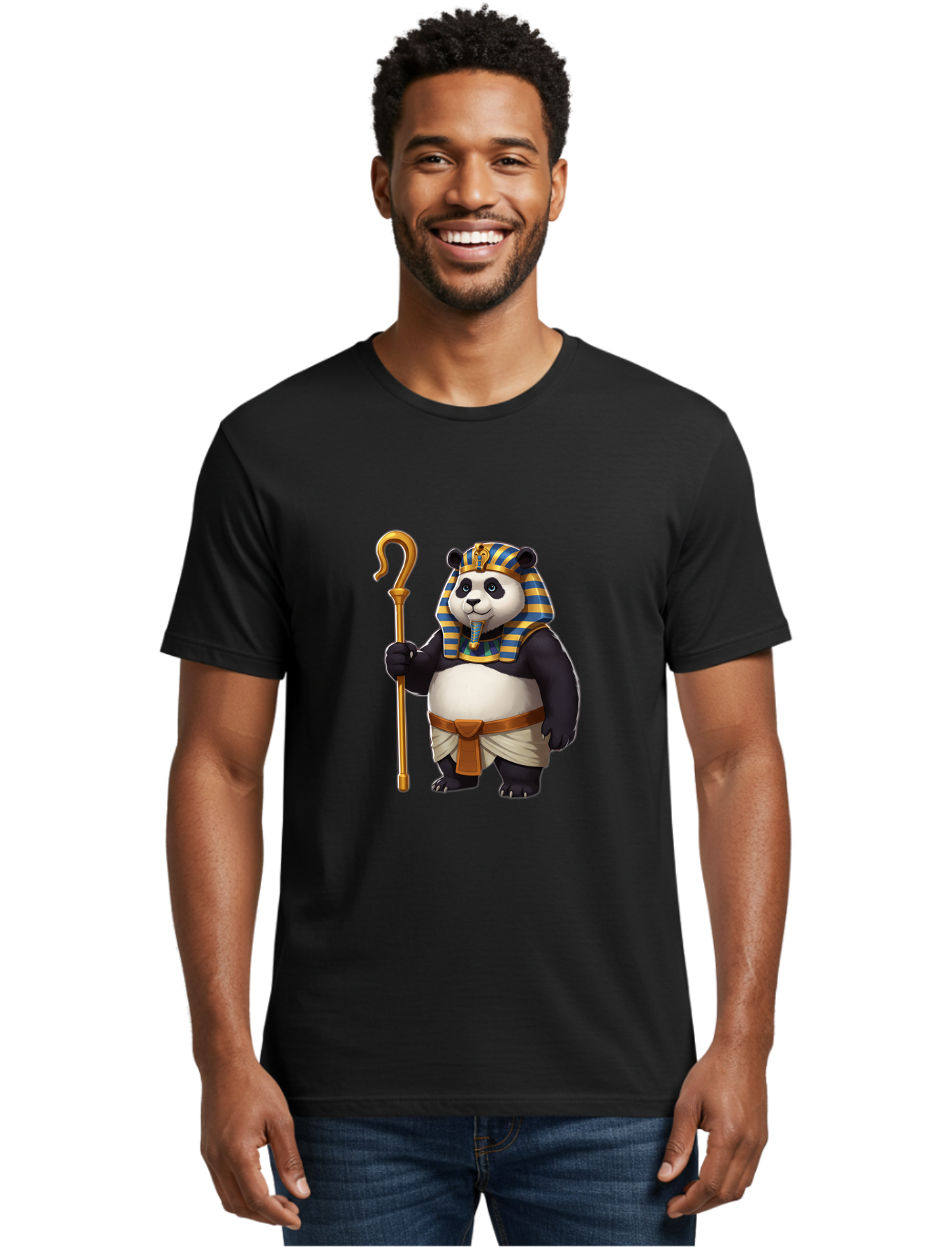 Pharaoh-Panda-1 Men'S Graphic Tee, 100% Cotton, Comfortable Casual Summer Wear, Machine Washable, Vintage Camera, Old Camera, Antique Camera, Black Camera, Classic Photography, Photography Equipment, Nostalgic Device, Film Camera, Camera Art Baf346