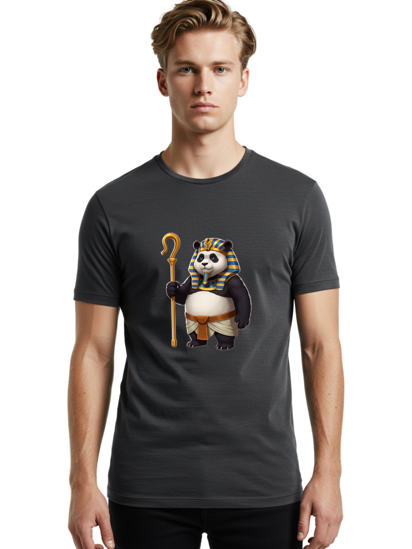 Pharaoh-Panda-1 Men'S Graphic Tee, 100% Cotton, Comfortable Casual Summer Wear, Machine Washable, Vintage Camera, Old Camera, Antique Camera, Black Camera, Classic Photography, Photography Equipment, Nostalgic Device, Film Camera, Camera Art Baf346