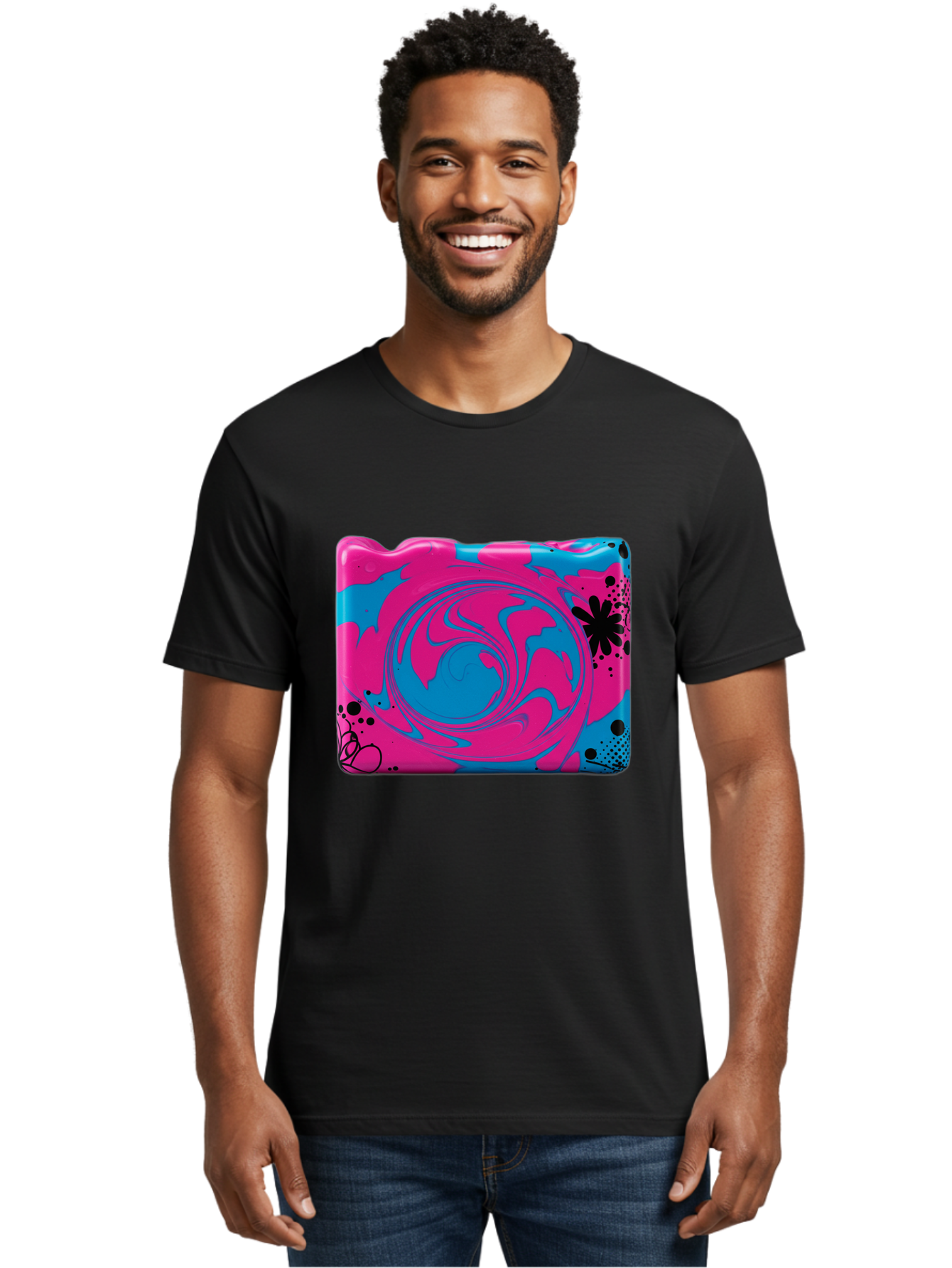 Pink-Blue-Swirl Men'S Graphic Tee, 100% Cotton, Comfortable Casual Summer Wear, Machine Washable, Vintage Camera, Old Camera, Antique Camera, Black Camera, Classic Photography, Photography Equipment, Nostalgic Device, Film Camera, Camera Art Baf349