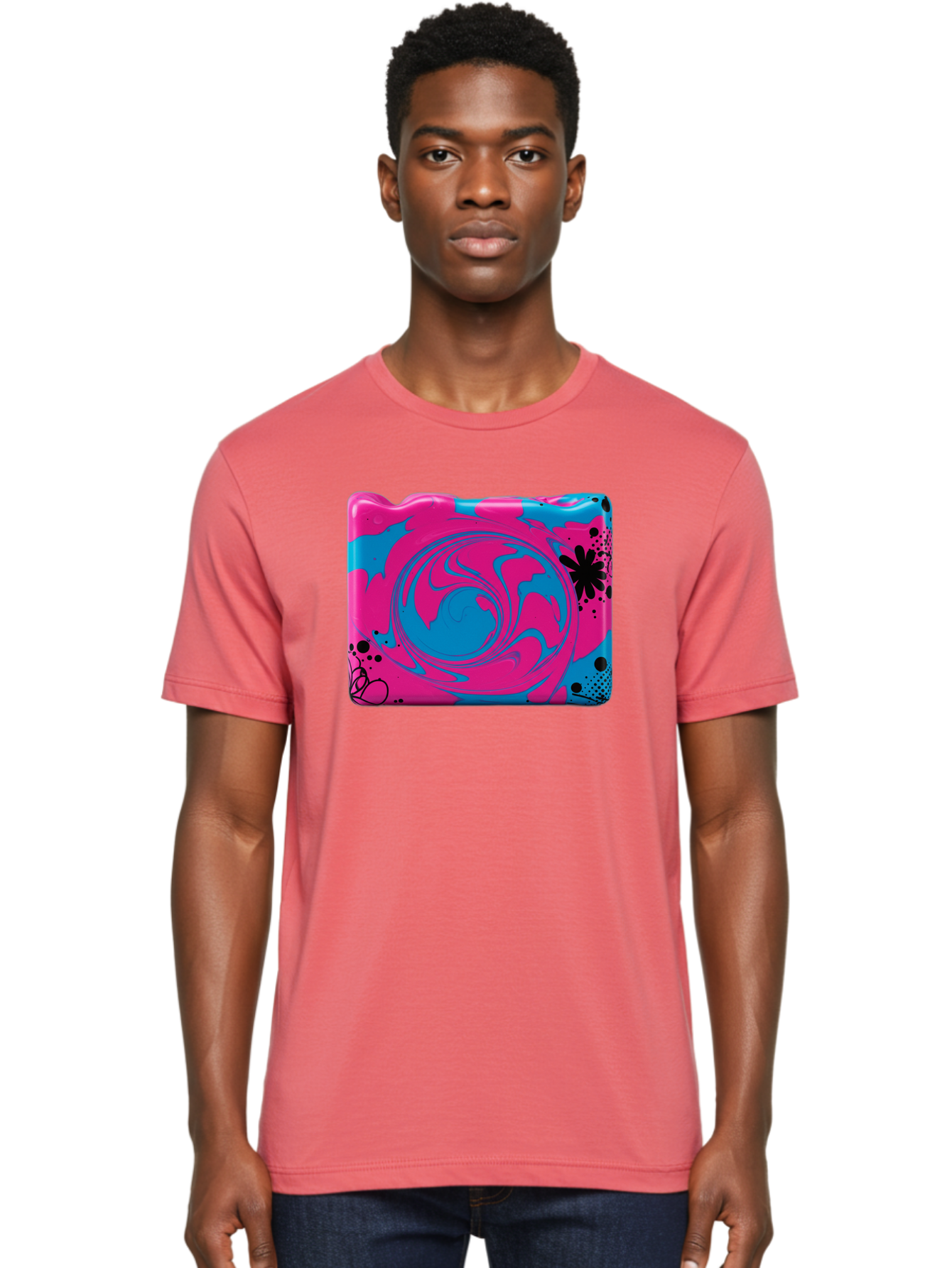 Pink-Blue-Swirl Men'S Graphic Tee, 100% Cotton, Comfortable Casual Summer Wear, Machine Washable, Vintage Camera, Old Camera, Antique Camera, Black Camera, Classic Photography, Photography Equipment, Nostalgic Device, Film Camera, Camera Art Baf349