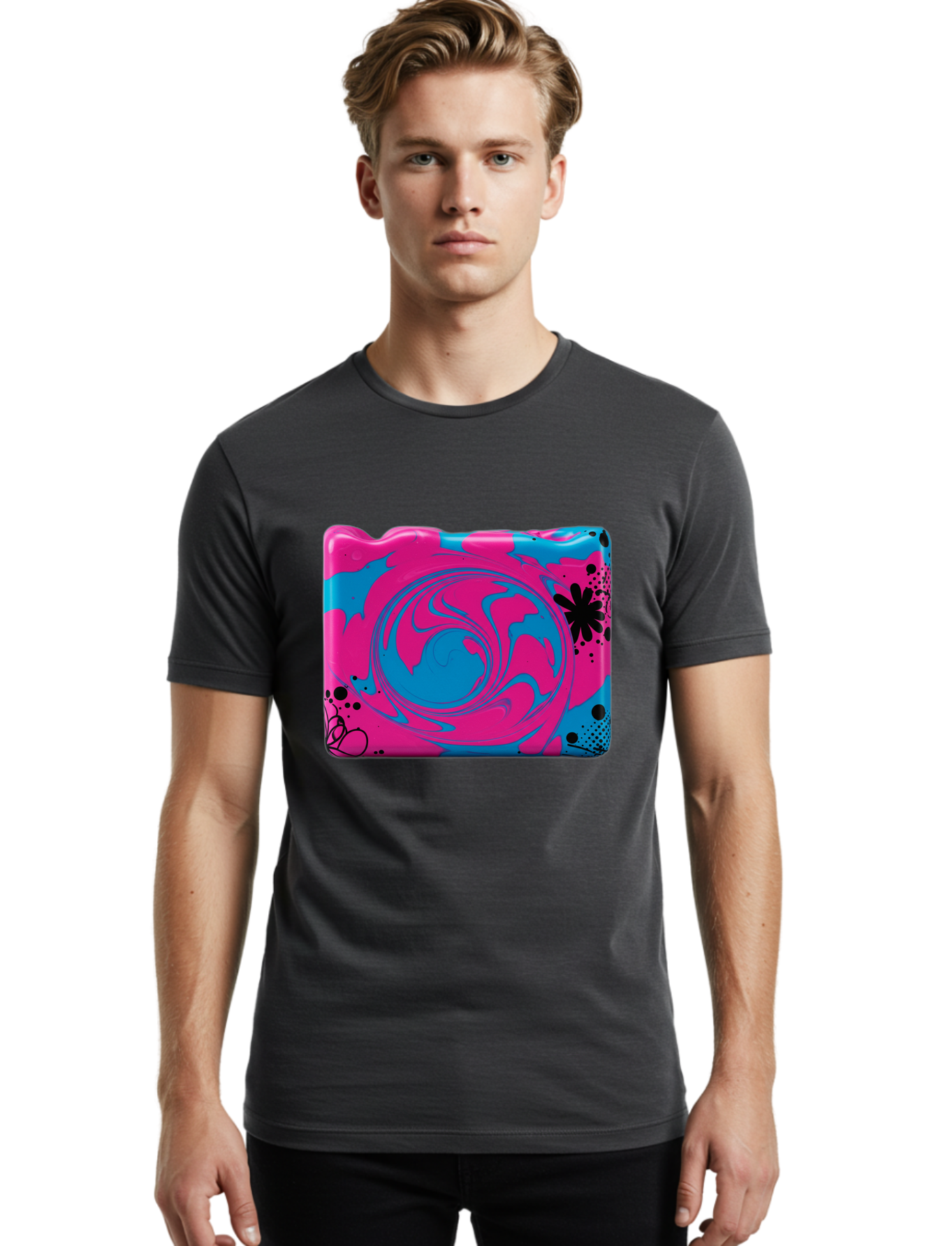 Pink-Blue-Swirl Men'S Graphic Tee, 100% Cotton, Comfortable Casual Summer Wear, Machine Washable, Vintage Camera, Old Camera, Antique Camera, Black Camera, Classic Photography, Photography Equipment, Nostalgic Device, Film Camera, Camera Art Baf349