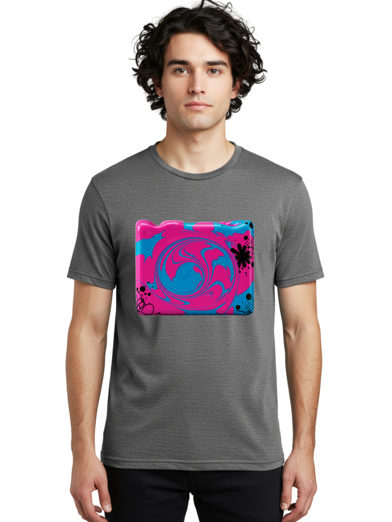 Pink-Blue-Swirl Men'S Graphic Tee, 100% Cotton, Comfortable Casual Summer Wear, Machine Washable, Vintage Camera, Old Camera, Antique Camera, Black Camera, Classic Photography, Photography Equipment, Nostalgic Device, Film Camera, Camera Art Baf349