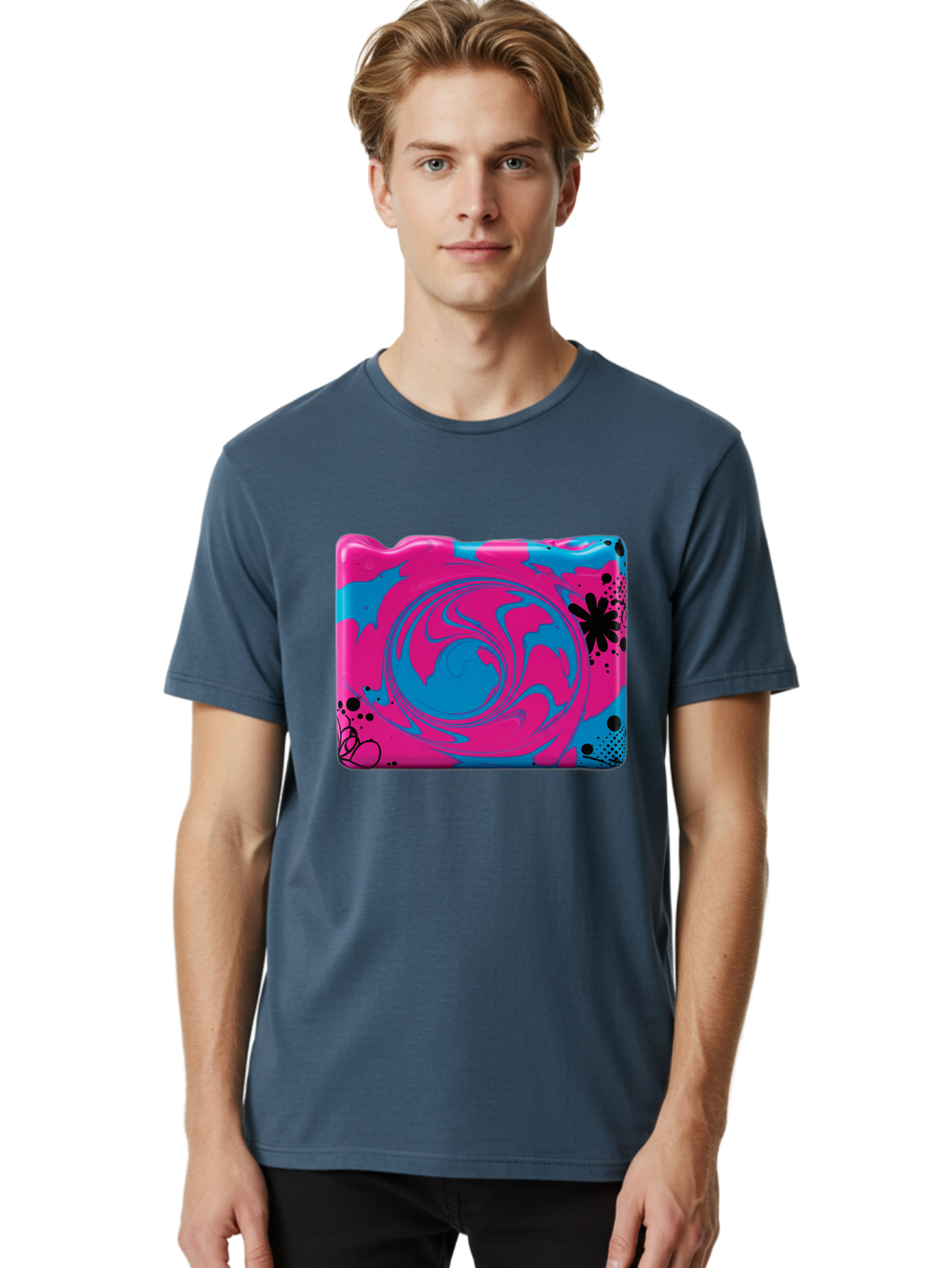 Pink-Blue-Swirl Men'S Graphic Tee, 100% Cotton, Comfortable Casual Summer Wear, Machine Washable, Vintage Camera, Old Camera, Antique Camera, Black Camera, Classic Photography, Photography Equipment, Nostalgic Device, Film Camera, Camera Art Baf349