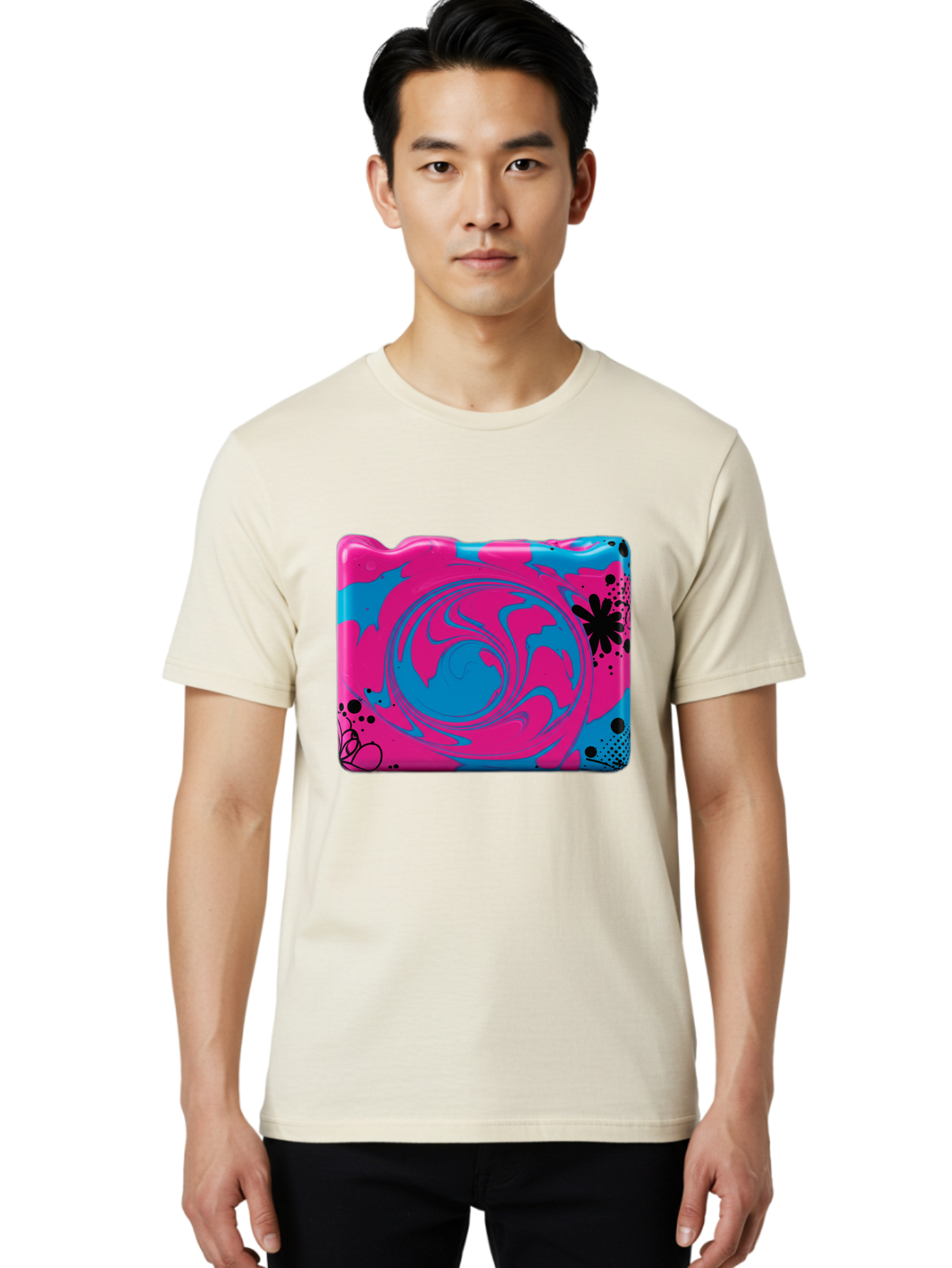 Pink-Blue-Swirl Men'S Graphic Tee, 100% Cotton, Comfortable Casual Summer Wear, Machine Washable, Vintage Camera, Old Camera, Antique Camera, Black Camera, Classic Photography, Photography Equipment, Nostalgic Device, Film Camera, Camera Art Baf349