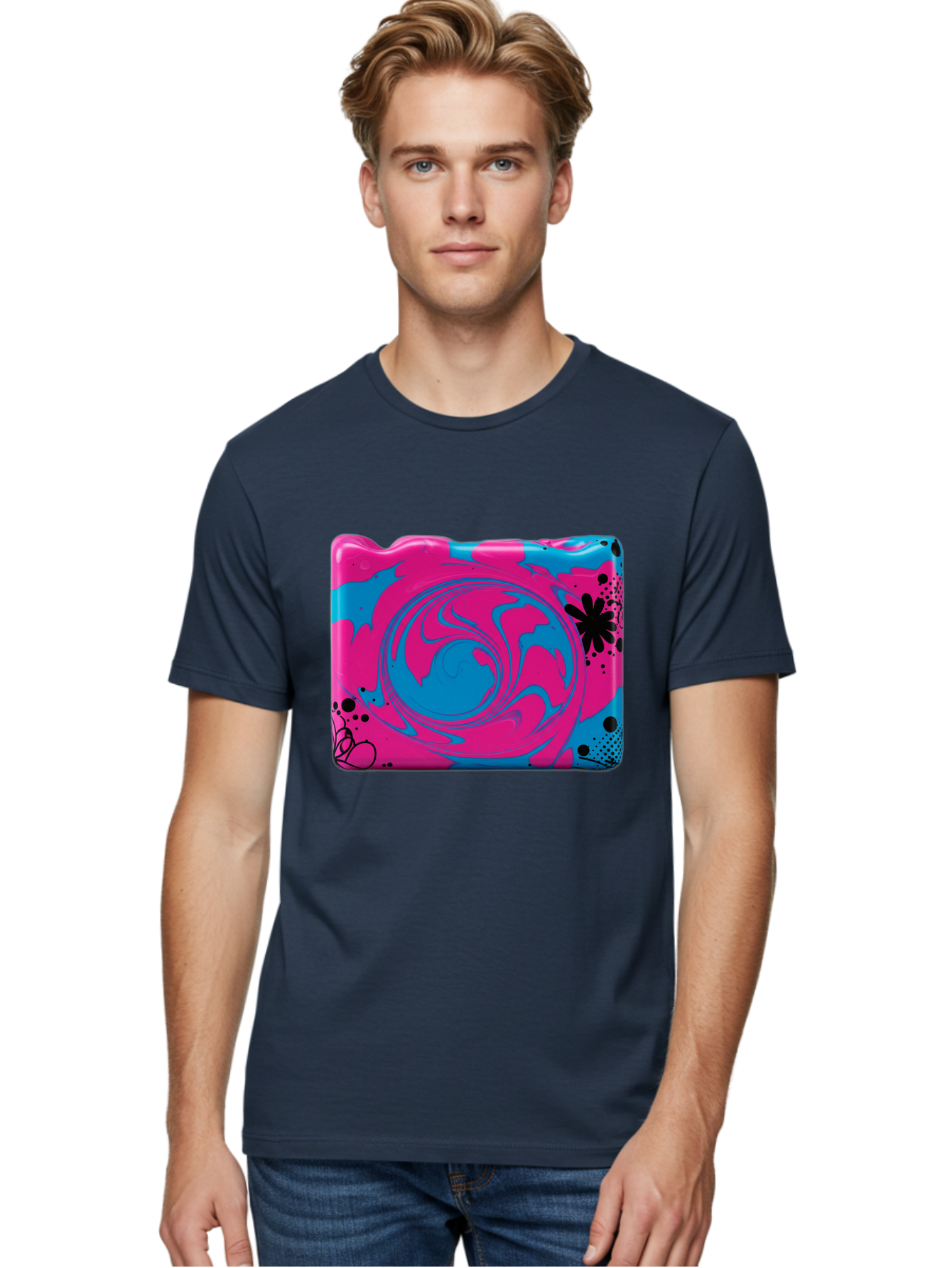 Pink-Blue-Swirl Men'S Graphic Tee, 100% Cotton, Comfortable Casual Summer Wear, Machine Washable, Vintage Camera, Old Camera, Antique Camera, Black Camera, Classic Photography, Photography Equipment, Nostalgic Device, Film Camera, Camera Art Baf349