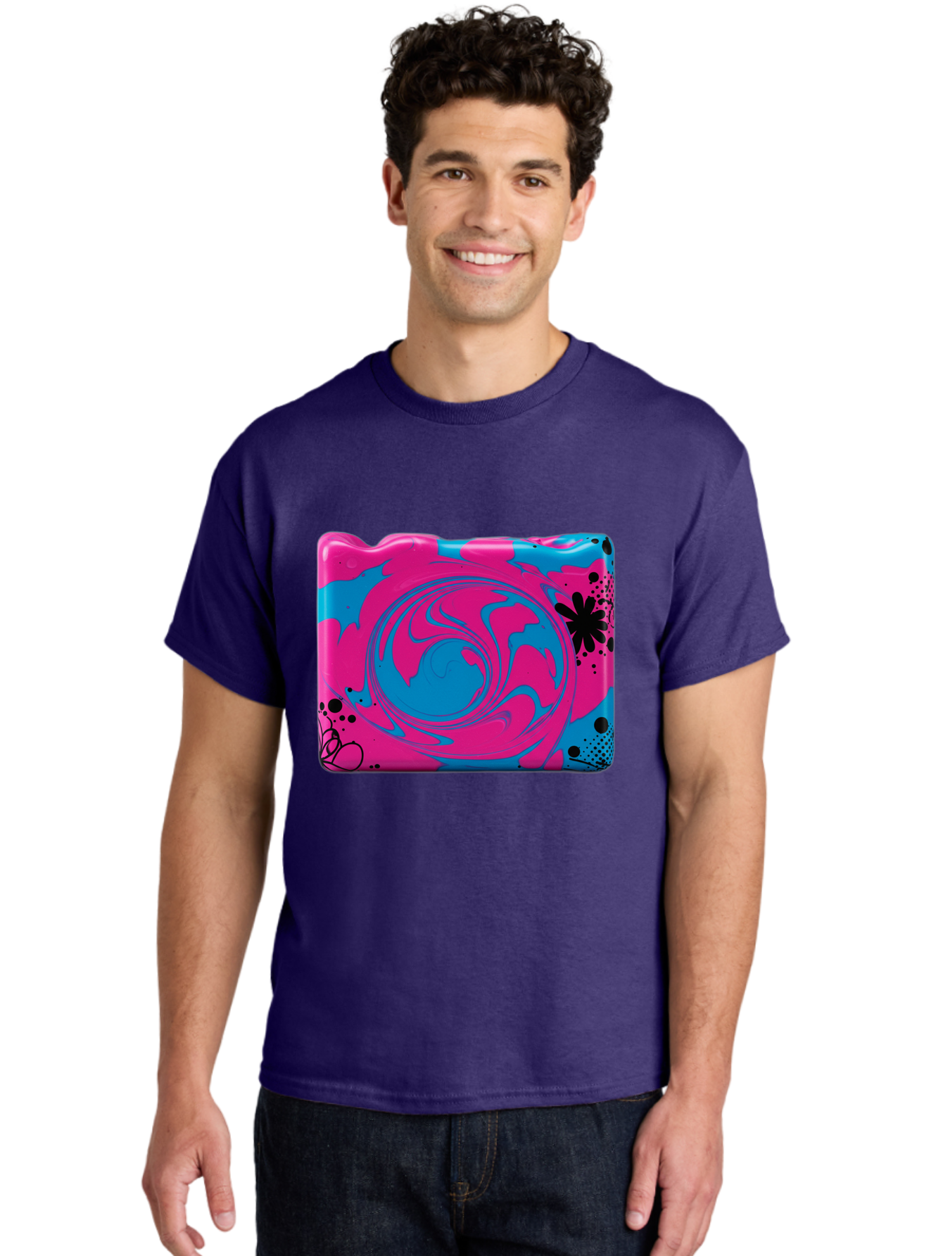 Pink-Blue-Swirl Men'S Graphic Tee, 100% Cotton, Comfortable Casual Summer Wear, Machine Washable, Vintage Camera, Old Camera, Antique Camera, Black Camera, Classic Photography, Photography Equipment, Nostalgic Device, Film Camera, Camera Art Baf349
