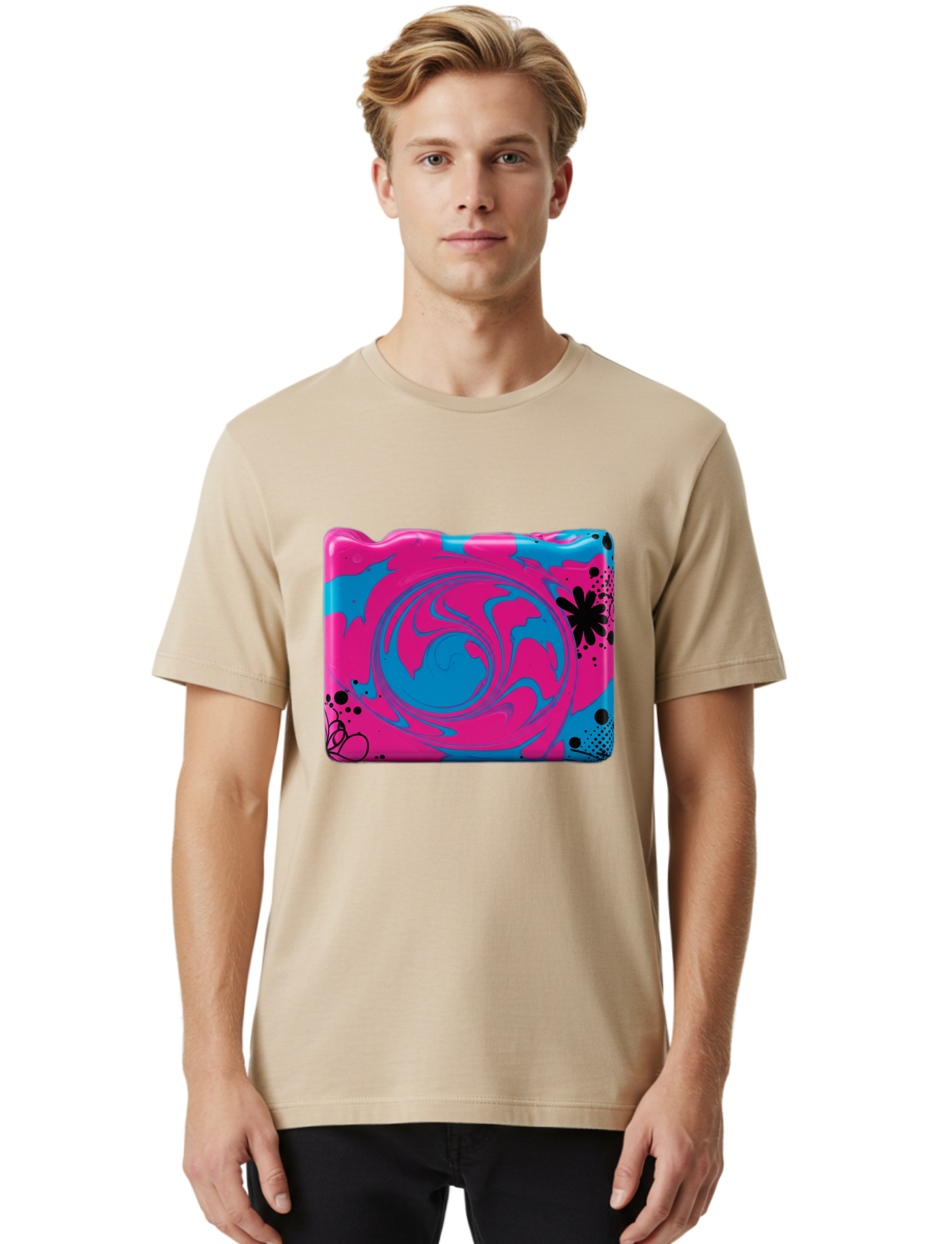 Pink-Blue-Swirl Men'S Graphic Tee, 100% Cotton, Comfortable Casual Summer Wear, Machine Washable, Vintage Camera, Old Camera, Antique Camera, Black Camera, Classic Photography, Photography Equipment, Nostalgic Device, Film Camera, Camera Art Baf349