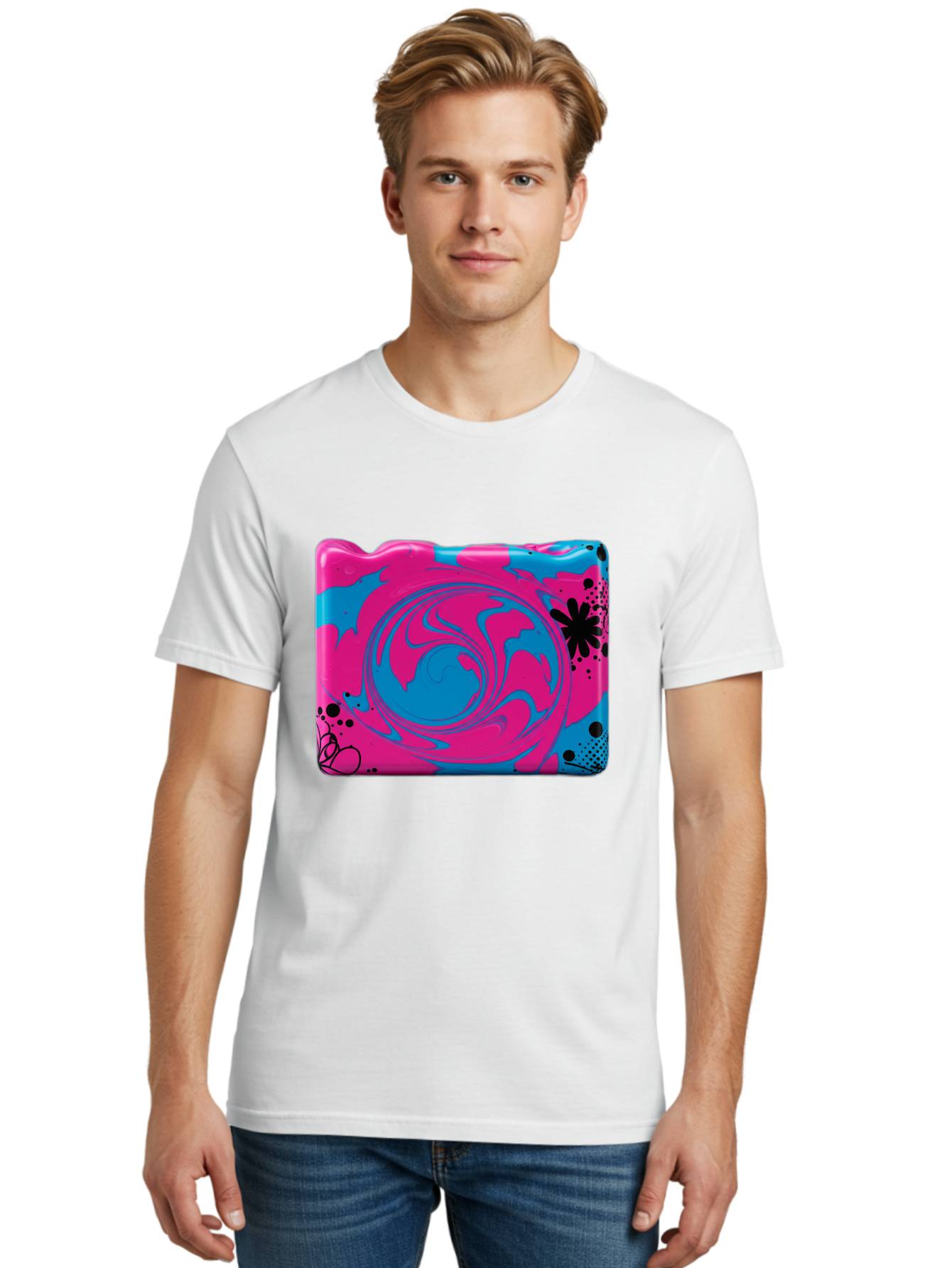 Pink-Blue-Swirl Men'S Graphic Tee, 100% Cotton, Comfortable Casual Summer Wear, Machine Washable, Vintage Camera, Old Camera, Antique Camera, Black Camera, Classic Photography, Photography Equipment, Nostalgic Device, Film Camera, Camera Art Baf349