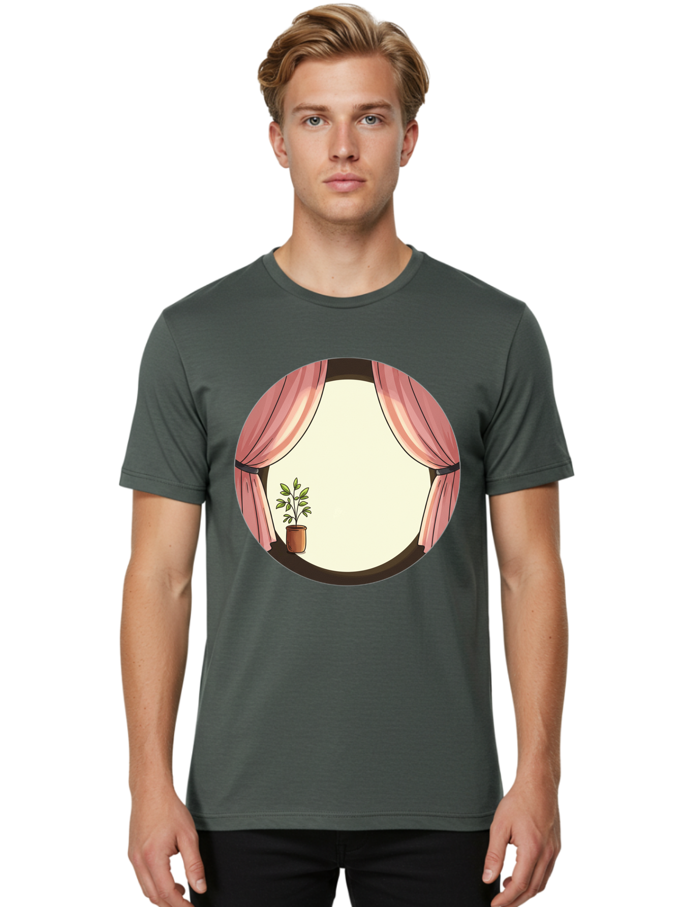 Pink-Curtain-Potted-Plant Men'S Graphic Tee, 100% Cotton, Comfortable Casual Summer Wear, Machine Washable, Vintage Camera, Old Camera, Antique Camera, Black Camera, Classic Photography, Photography Equipment, Nostalgic Device, Film Camera, Baf350