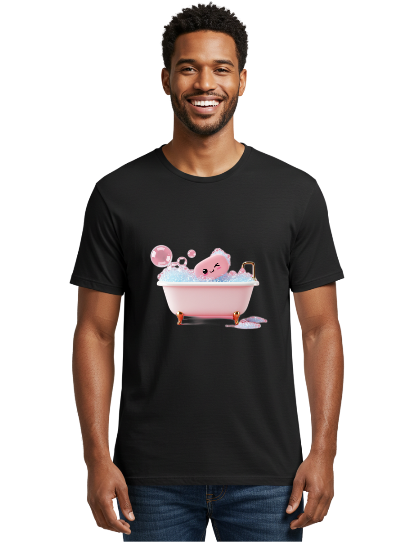 Pink-Soap-Character-In-Bathtub Men'S Graphic Tee, 100% Cotton, Comfortable Casual Summer Wear, Machine Washable, Vintage Camera, Old Camera, Antique Camera, Black Camera, Classic Photography, Photography Equipment, Nostalgic Device, Baf357