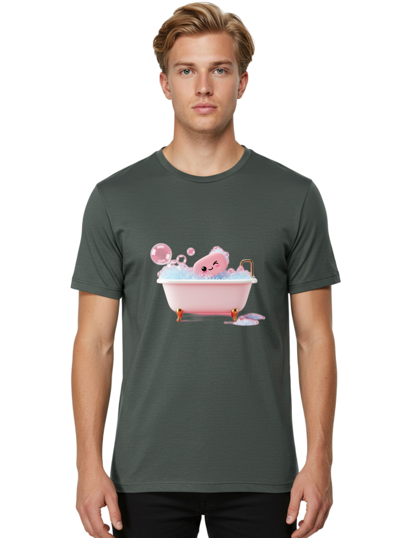 Pink-Soap-Character-In-Bathtub Men'S Graphic Tee, 100% Cotton, Comfortable Casual Summer Wear, Machine Washable, Vintage Camera, Old Camera, Antique Camera, Black Camera, Classic Photography, Photography Equipment, Nostalgic Device, Baf357