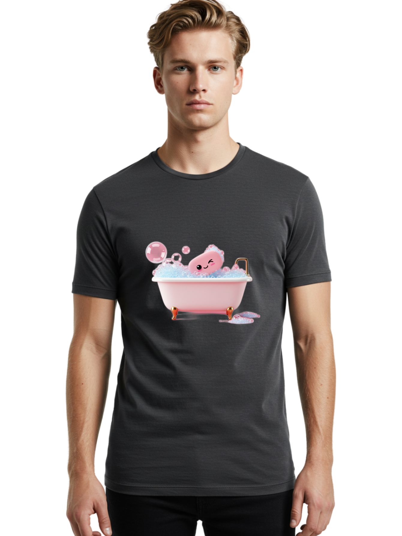 Pink-Soap-Character-In-Bathtub Men'S Graphic Tee, 100% Cotton, Comfortable Casual Summer Wear, Machine Washable, Vintage Camera, Old Camera, Antique Camera, Black Camera, Classic Photography, Photography Equipment, Nostalgic Device, Baf357