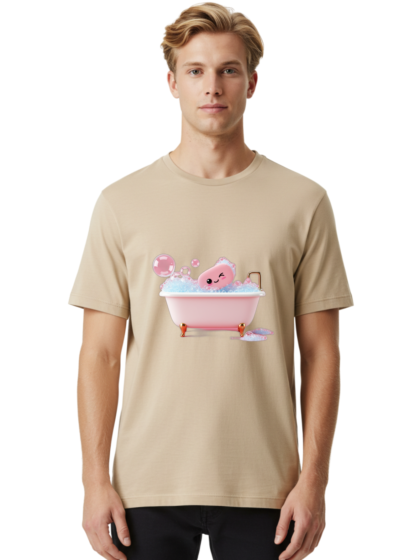 Pink-Soap-Character-In-Bathtub Men'S Graphic Tee, 100% Cotton, Comfortable Casual Summer Wear, Machine Washable, Vintage Camera, Old Camera, Antique Camera, Black Camera, Classic Photography, Photography Equipment, Nostalgic Device, Baf357