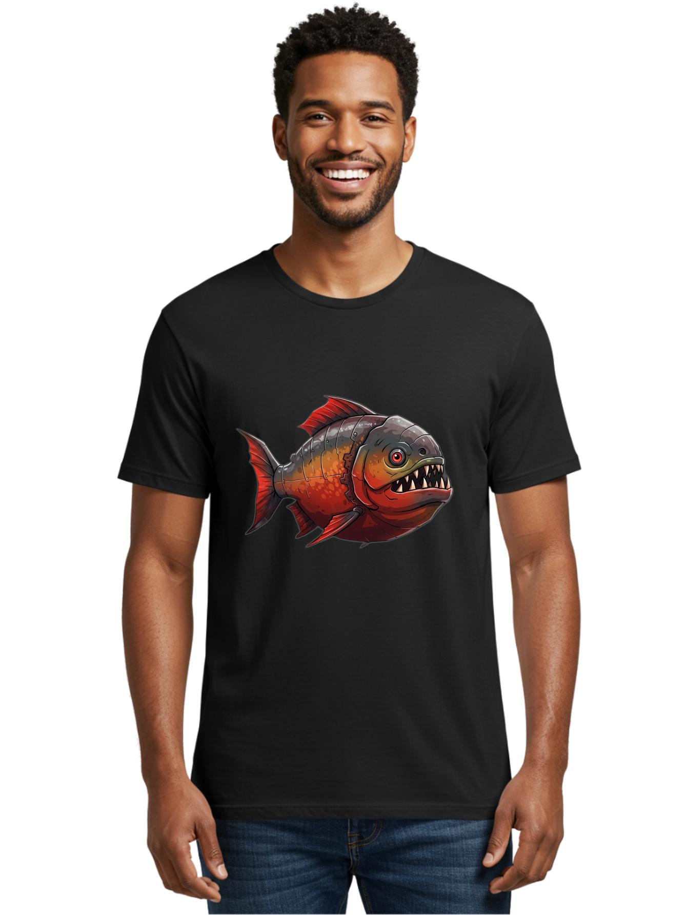 Piranha Men'S Graphic Tee, 100% Cotton, Comfortable Casual Summer Wear, Machine Washable, Vintage Camera, Old Camera, Antique Camera, Black Camera, Classic Photography, Photography Equipment, Nostalgic Device, Film Camera, Camera Art Baf360