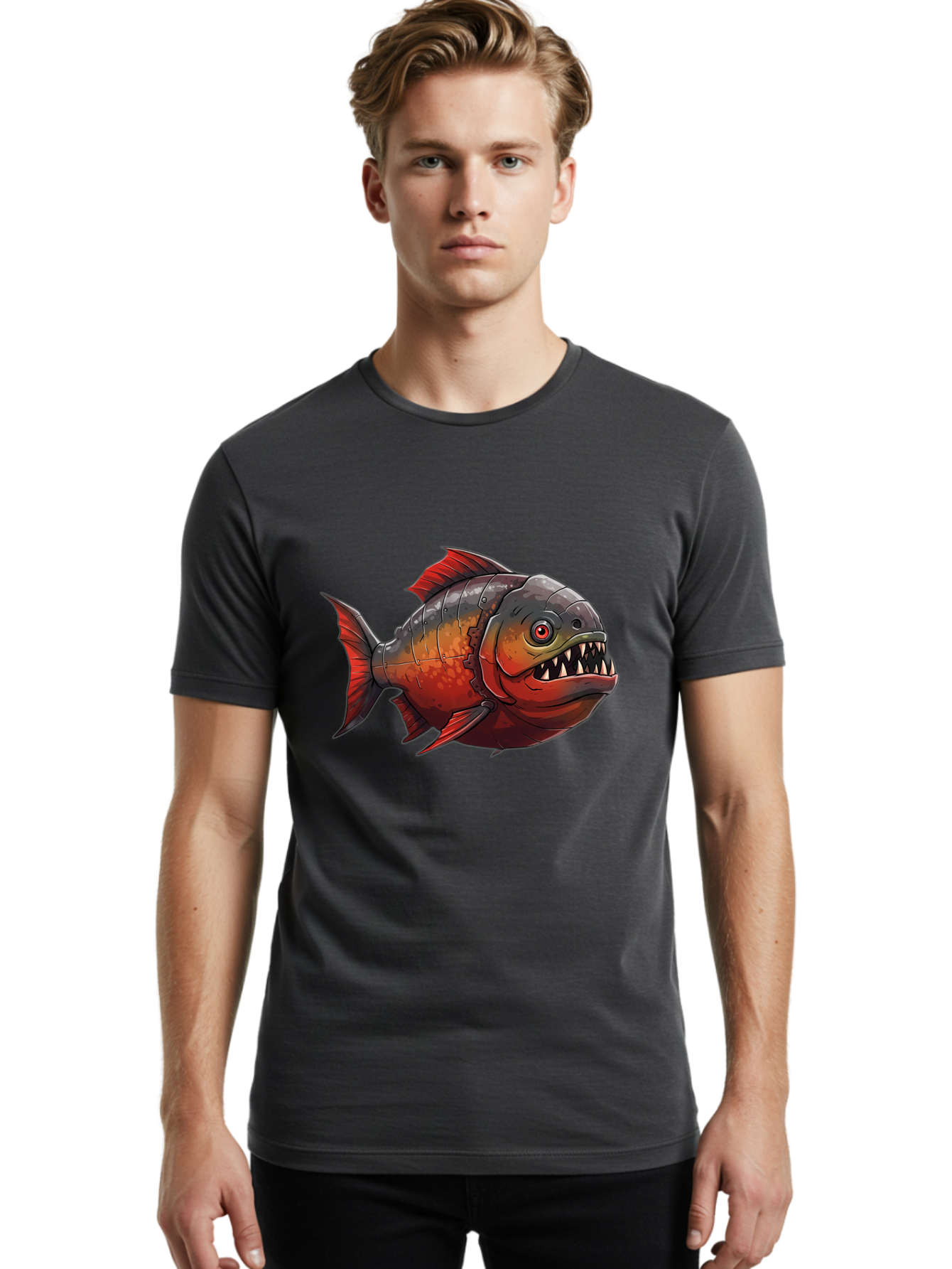 Piranha Men'S Graphic Tee, 100% Cotton, Comfortable Casual Summer Wear, Machine Washable, Vintage Camera, Old Camera, Antique Camera, Black Camera, Classic Photography, Photography Equipment, Nostalgic Device, Film Camera, Camera Art Baf360