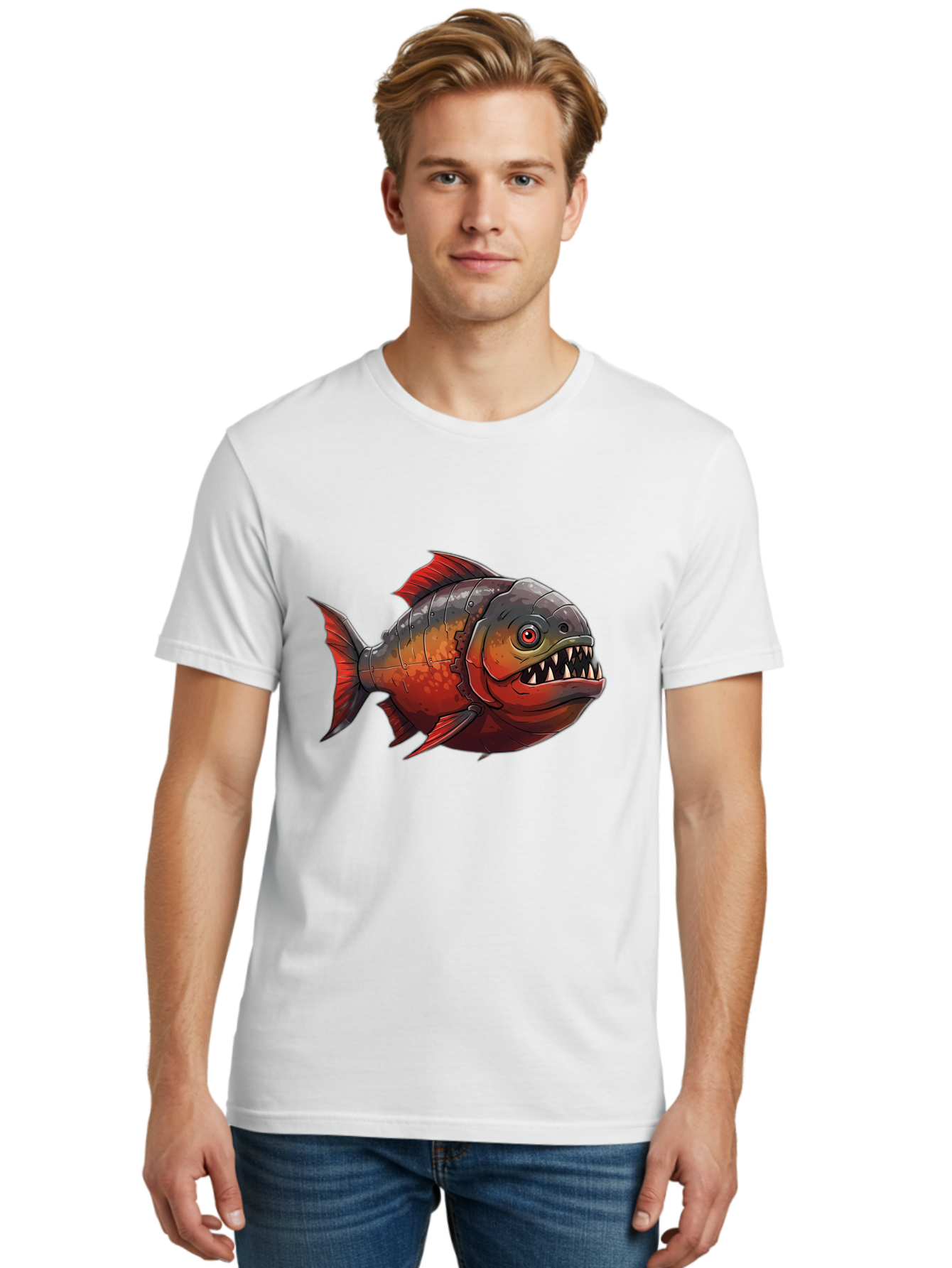 Piranha Men'S Graphic Tee, 100% Cotton, Comfortable Casual Summer Wear, Machine Washable, Vintage Camera, Old Camera, Antique Camera, Black Camera, Classic Photography, Photography Equipment, Nostalgic Device, Film Camera, Camera Art Baf360