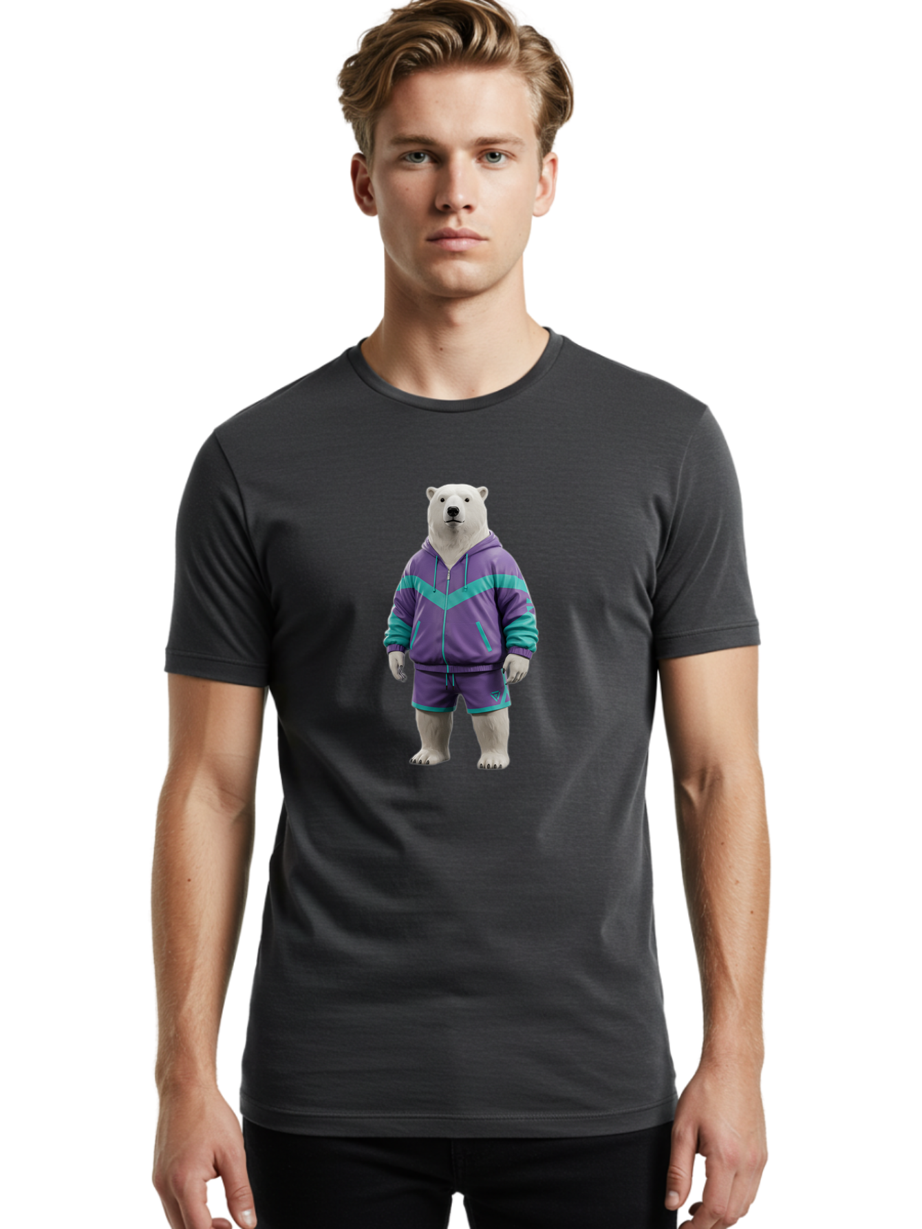 Polar-Bear-In-Purple-Tracksuit Men'S Graphic Tee, 100% Cotton, Comfortable Casual Summer Wear, Machine Washable, Vintage Camera, Old Camera, Antique Camera, Black Camera, Classic Photography, Photography Equipment, Nostalgic Device, Baf401
