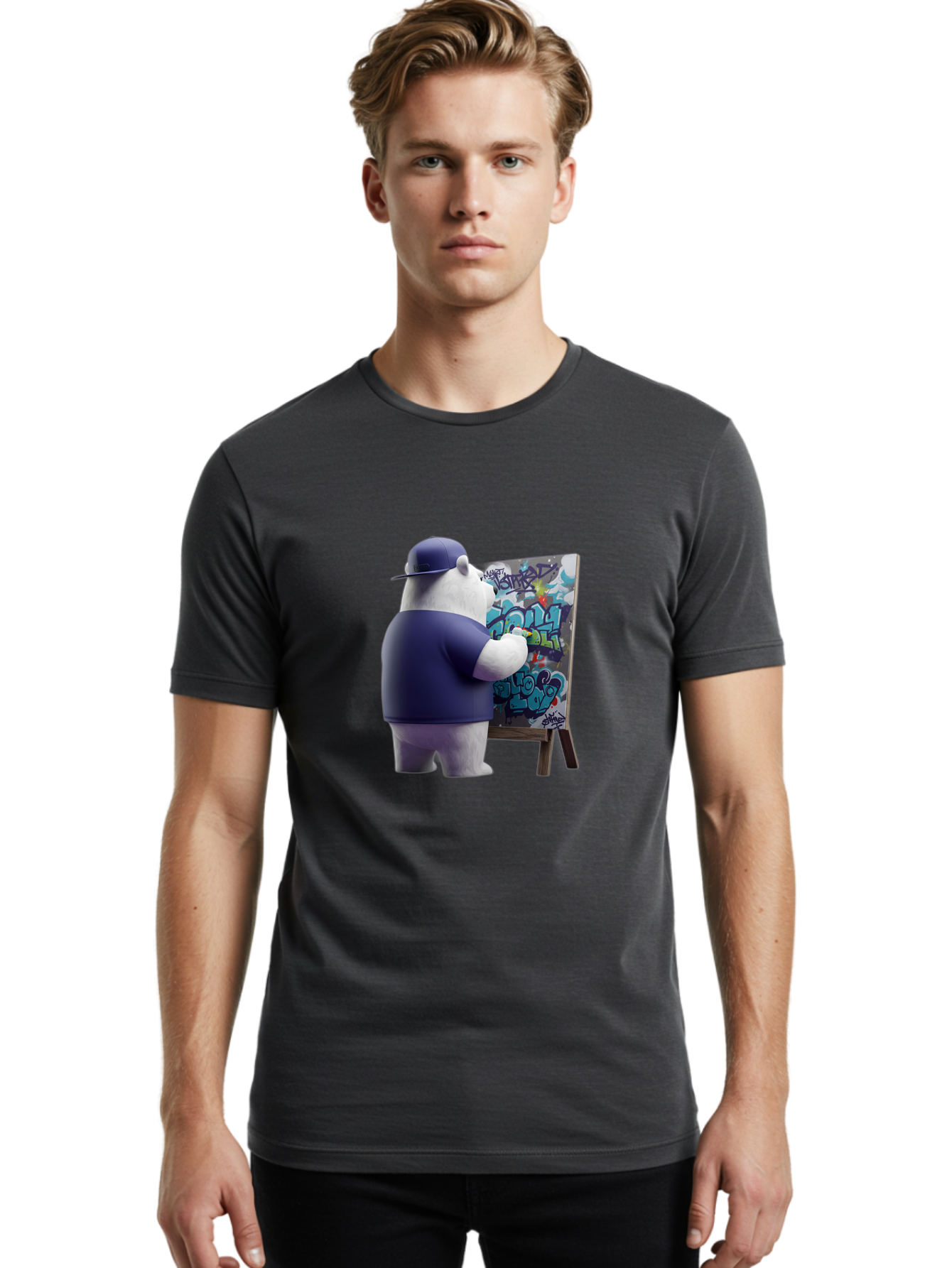 Polar-Bear-Painting-Graffiti Men'S Graphic Tee, 100% Cotton, Comfortable Casual Summer Wear, Machine Washable, Vintage Camera, Old Camera, Antique Camera, Black Camera, Classic Photography, Photography Equipment, Nostalgic Device, Film Camera, Baf406