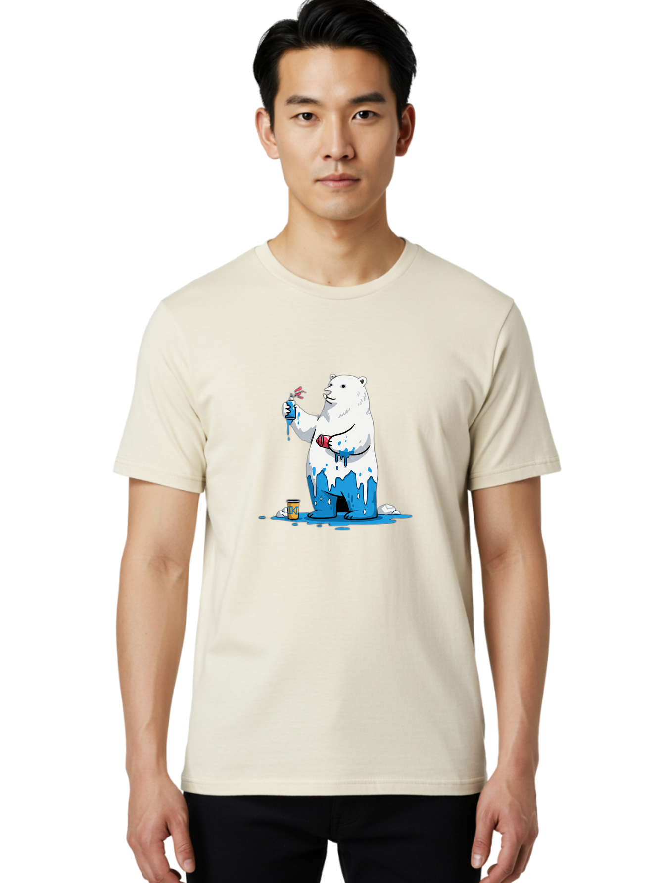 Polar-Bear-Painting Men'S Graphic Tee, 100% Cotton, Comfortable Casual Summer Wear, Machine Washable, Vintage Camera, Old Camera, Antique Camera, Black Camera, Classic Photography, Photography Equipment, Nostalgic Device, Film Camera, Baf407