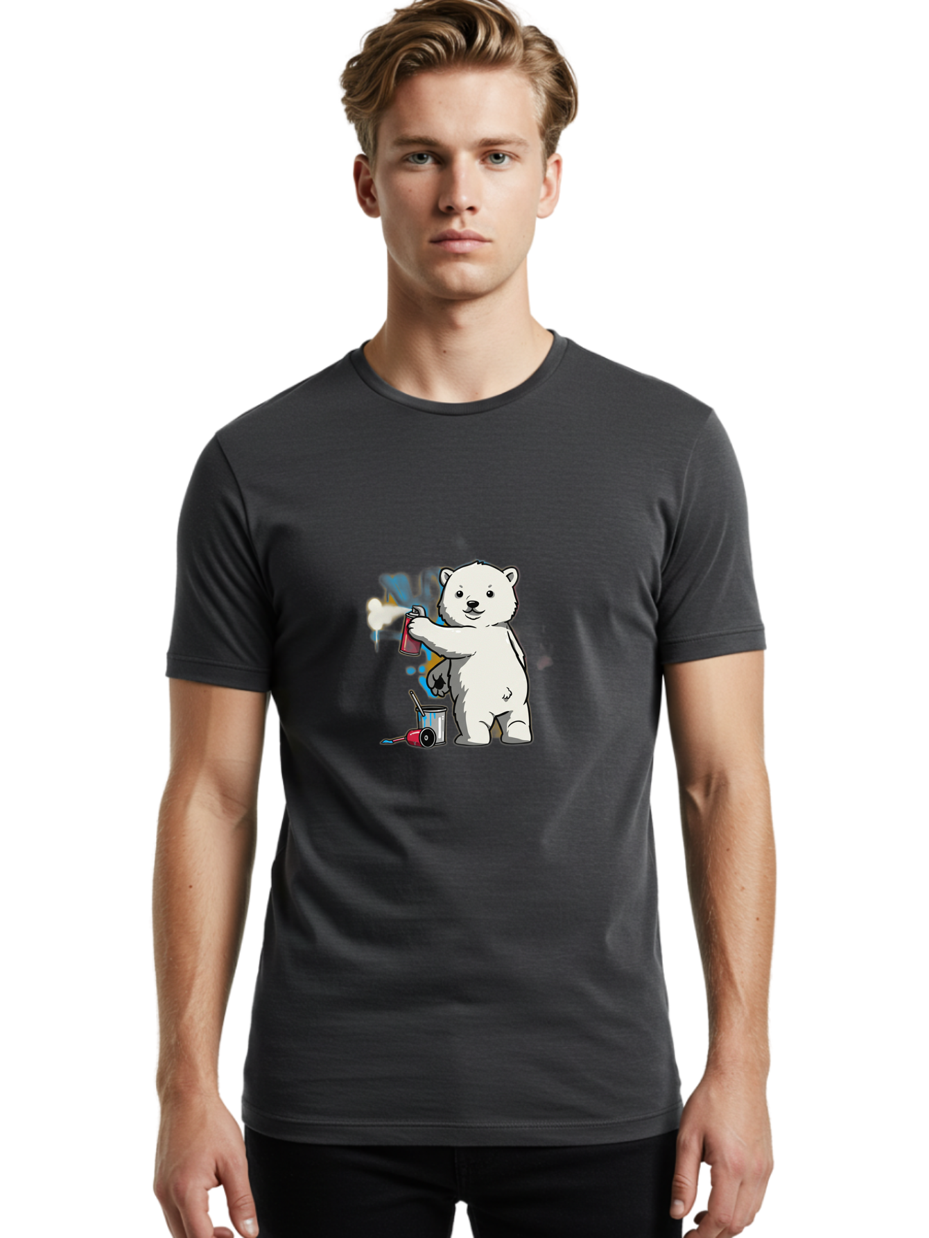 Polar-Bear-Spray-Painting-1 Men'S Graphic Tee, 100% Cotton, Comfortable Casual Summer Wear, Machine Washable, Vintage Camera, Old Camera, Antique Camera, Black Camera, Classic Photography, Photography Equipment, Nostalgic Device, Film Camera, Baf410