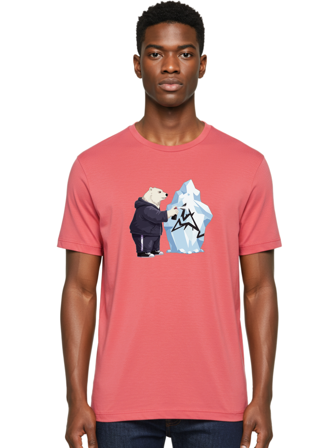 Polar-Bear-Spray-Painting-Iceberg Men'S Graphic Tee, 100% Cotton, Comfortable Casual Summer Wear, Machine Washable, Vintage Camera, Old Camera, Antique Camera, Black Camera, Classic Photography, Photography Equipment, Nostalgic Device, Baf411