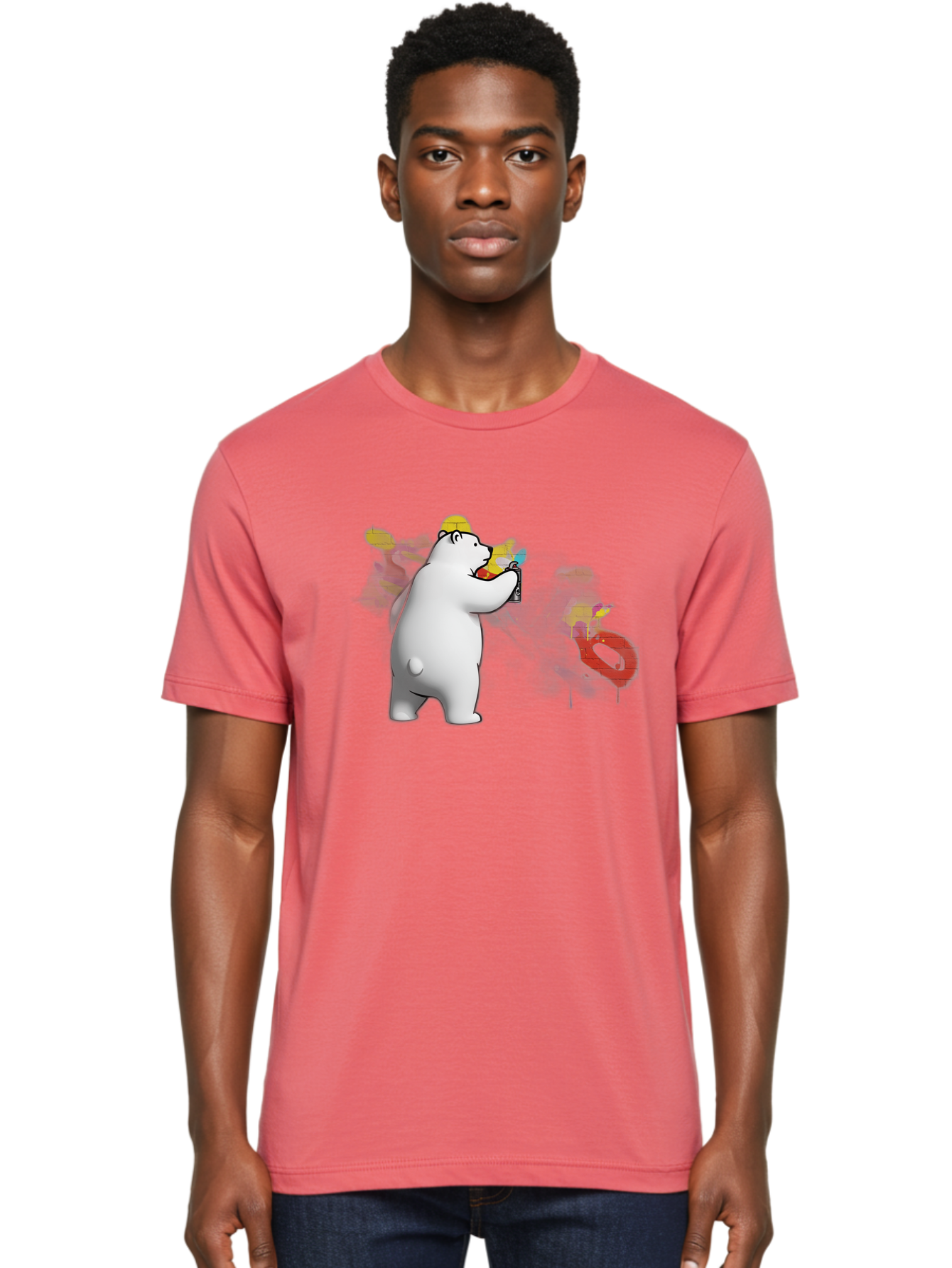 Polar-Bear-Spray-Painting Men'S Graphic Tee, 100% Cotton, Comfortable Casual Summer Wear, Machine Washable, Vintage Camera, Old Camera, Antique Camera, Black Camera, Classic Photography, Photography Equipment, Nostalgic Device, Film Camera, Baf412