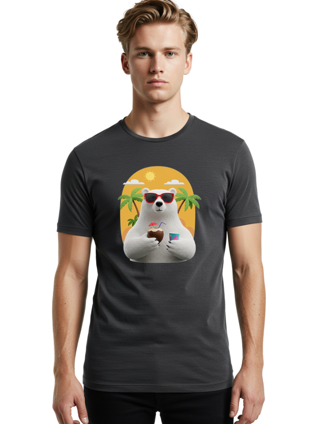 Polar-Bear-With-Coconut Men'S Graphic Tee, 100% Cotton, Comfortable Casual Summer Wear, Machine Washable, Vintage Camera, Old Camera, Antique Camera, Black Camera, Classic Photography, Photography Equipment, Nostalgic Device, Film Camera, Baf426