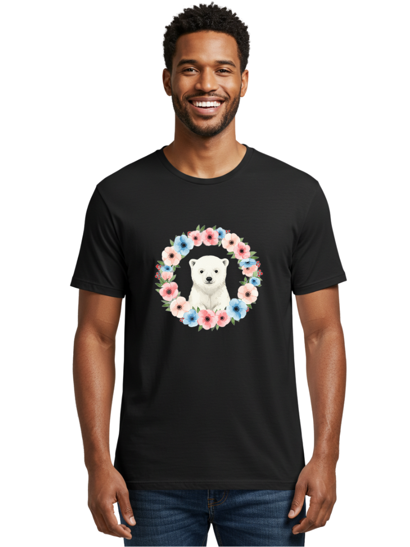Polar-Bear-With-Flowers Men'S Graphic Tee, 100% Cotton, Comfortable Casual Summer Wear, Machine Washable, Vintage Camera, Old Camera, Antique Camera, Black Camera, Classic Photography, Photography Equipment, Nostalgic Device, Film Camera, Baf428