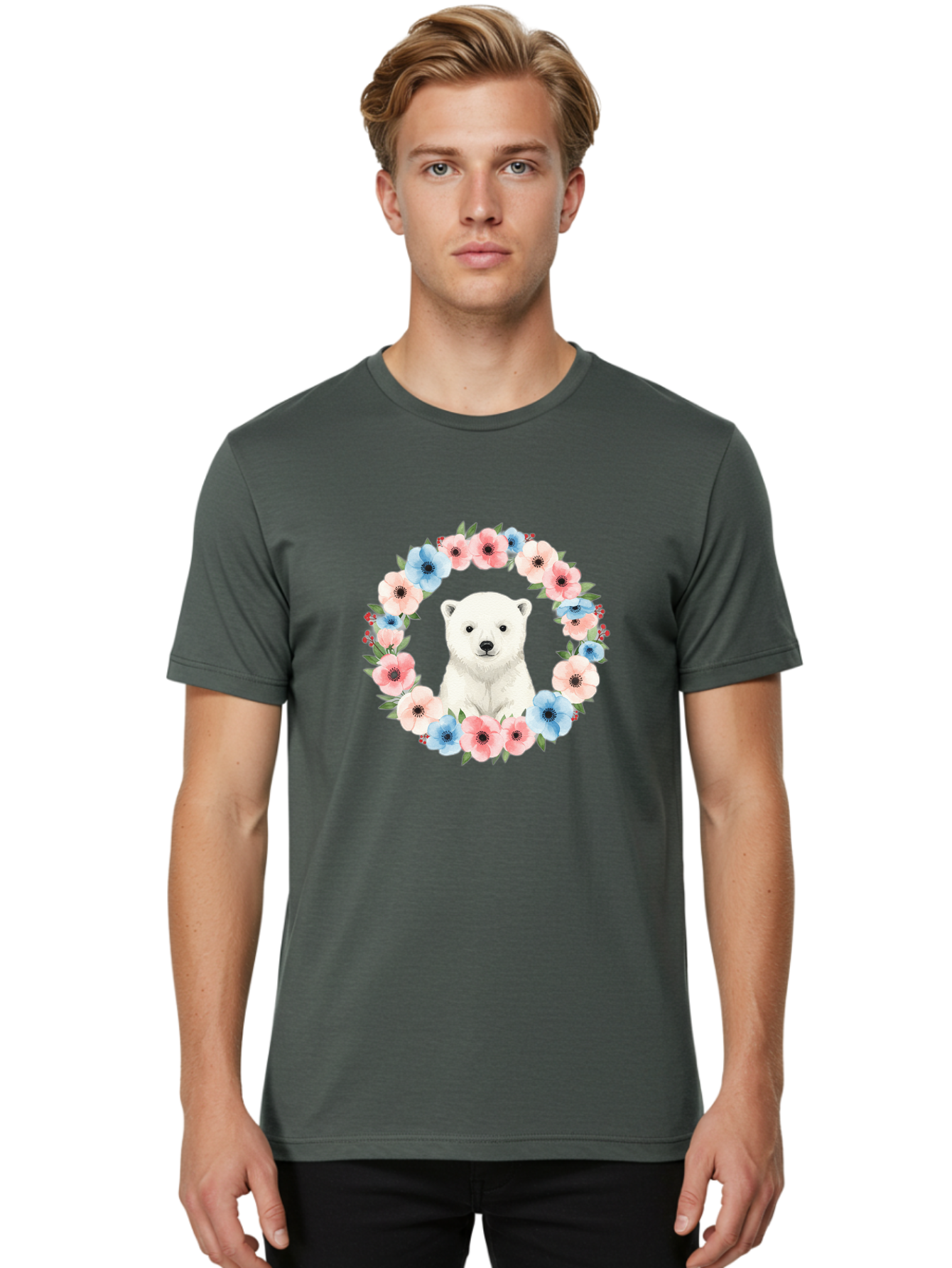Polar-Bear-With-Flowers Men'S Graphic Tee, 100% Cotton, Comfortable Casual Summer Wear, Machine Washable, Vintage Camera, Old Camera, Antique Camera, Black Camera, Classic Photography, Photography Equipment, Nostalgic Device, Film Camera, Baf428