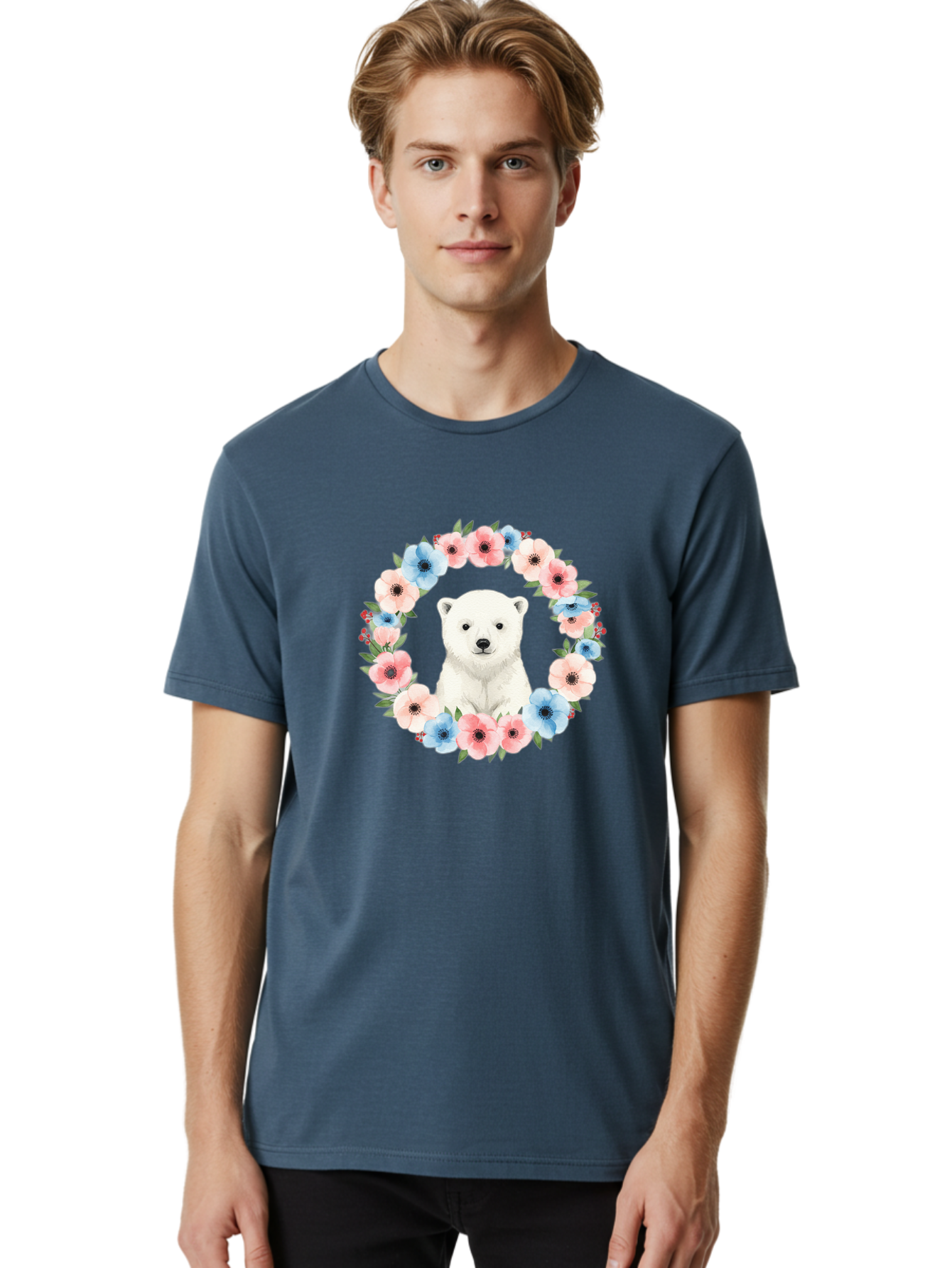 Polar-Bear-With-Flowers Men'S Graphic Tee, 100% Cotton, Comfortable Casual Summer Wear, Machine Washable, Vintage Camera, Old Camera, Antique Camera, Black Camera, Classic Photography, Photography Equipment, Nostalgic Device, Film Camera, Baf428