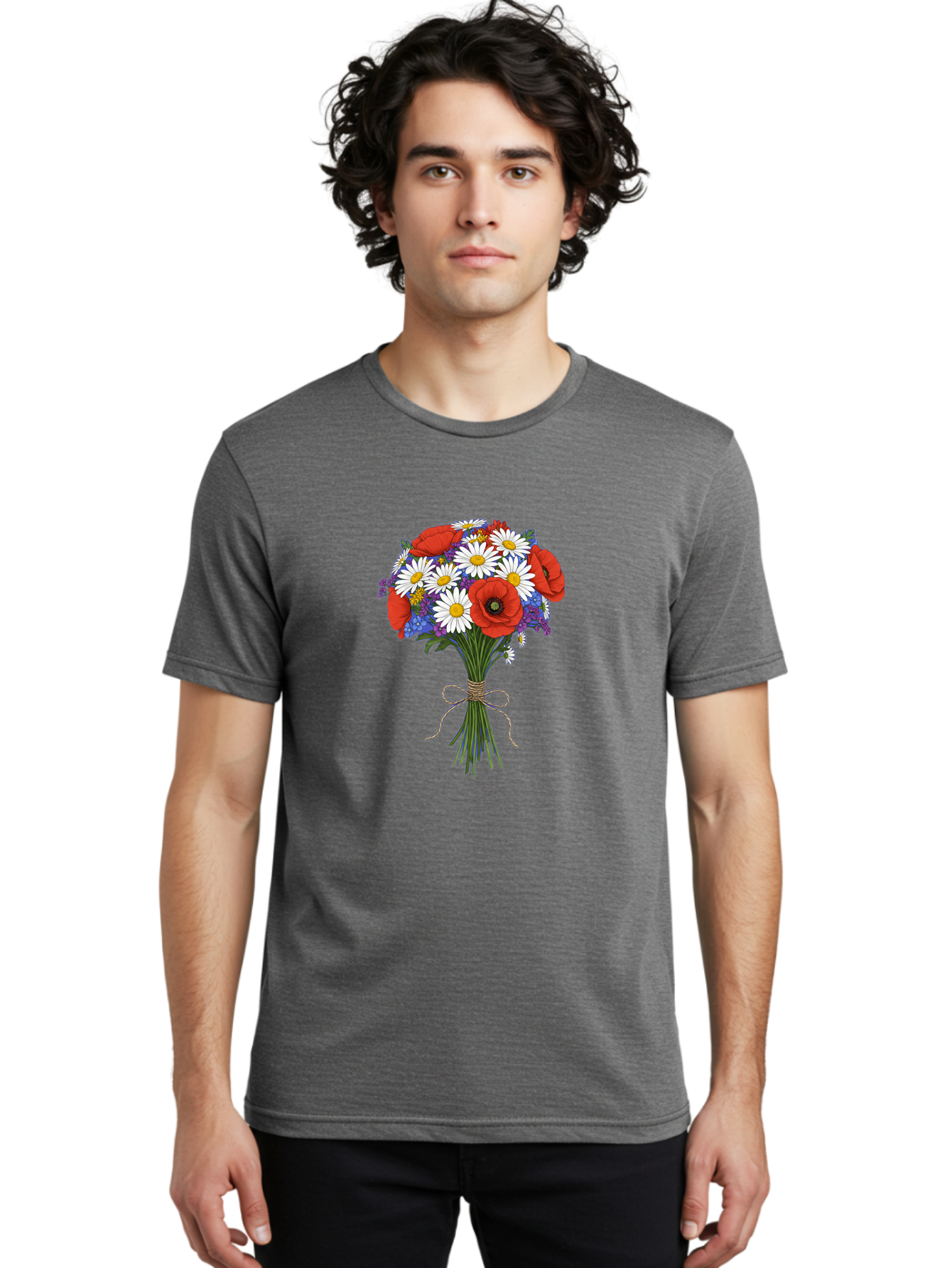 Poppies-Daisies-And-Wildflowers-Bouquet Men'S Graphic Tee, 100% Cotton, Comfortable Casual Summer Wear, Machine Washable, Vintage Camera, Old Camera, Antique Camera, Black Camera, Classic Photography, Photography Equipment, Nostalgic Device, Baf434