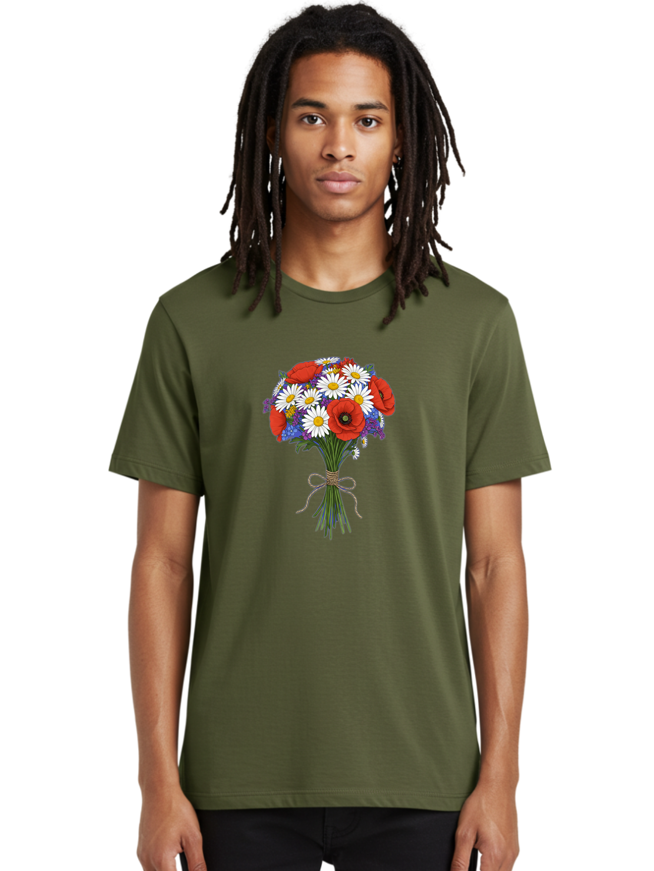 Poppies-Daisies-And-Wildflowers-Bouquet Men'S Graphic Tee, 100% Cotton, Comfortable Casual Summer Wear, Machine Washable, Vintage Camera, Old Camera, Antique Camera, Black Camera, Classic Photography, Photography Equipment, Nostalgic Device, Baf434