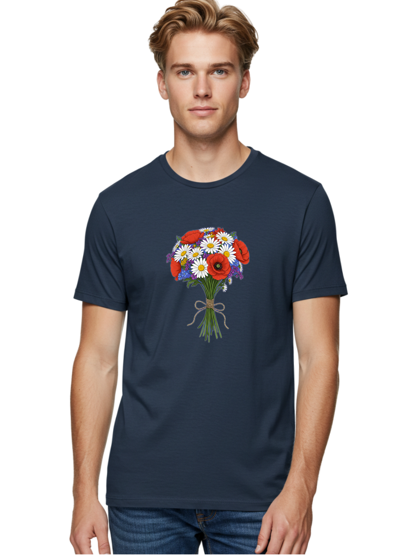 Poppies-Daisies-And-Wildflowers-Bouquet Men'S Graphic Tee, 100% Cotton, Comfortable Casual Summer Wear, Machine Washable, Vintage Camera, Old Camera, Antique Camera, Black Camera, Classic Photography, Photography Equipment, Nostalgic Device, Baf434