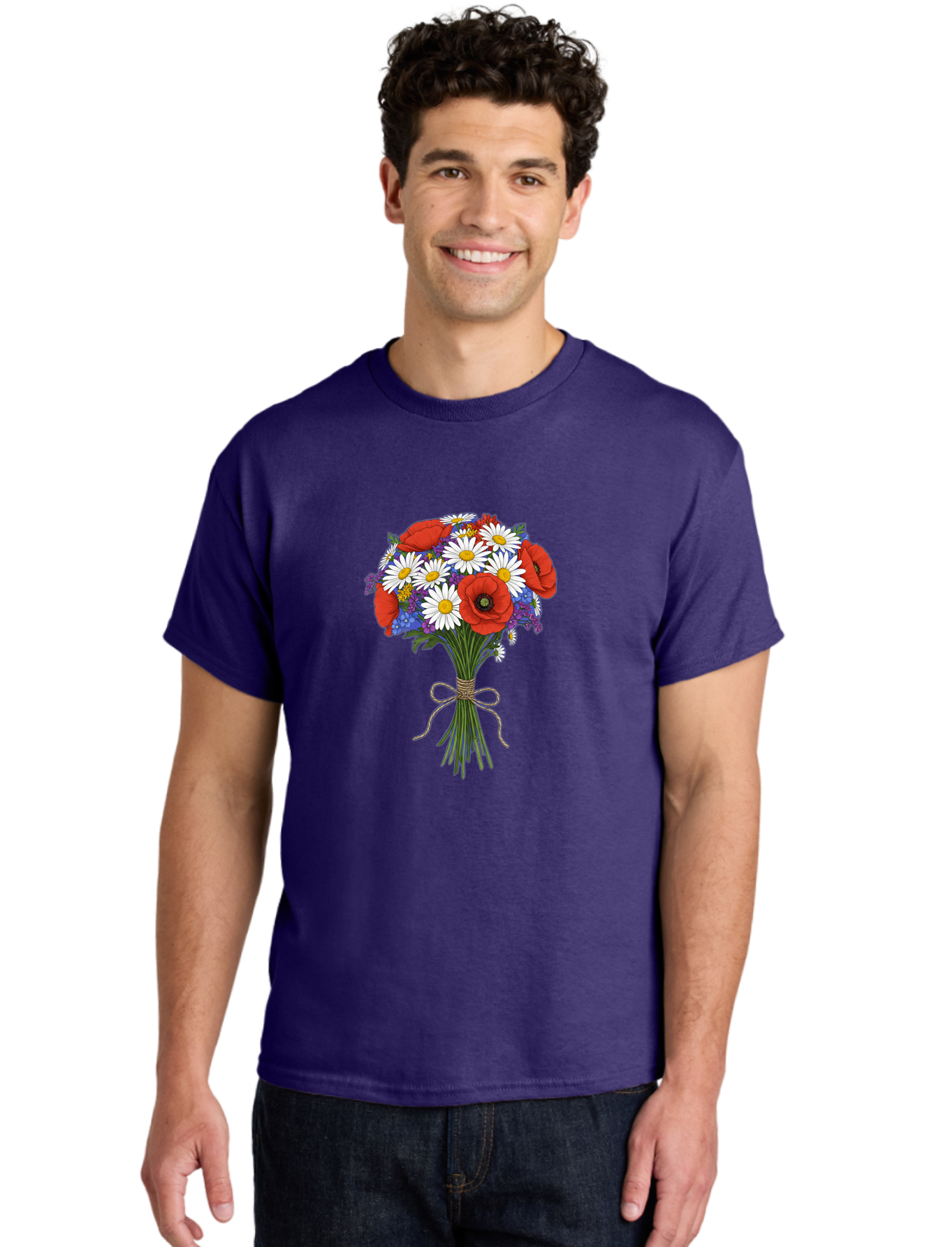 Poppies-Daisies-And-Wildflowers-Bouquet Men'S Graphic Tee, 100% Cotton, Comfortable Casual Summer Wear, Machine Washable, Vintage Camera, Old Camera, Antique Camera, Black Camera, Classic Photography, Photography Equipment, Nostalgic Device, Baf434