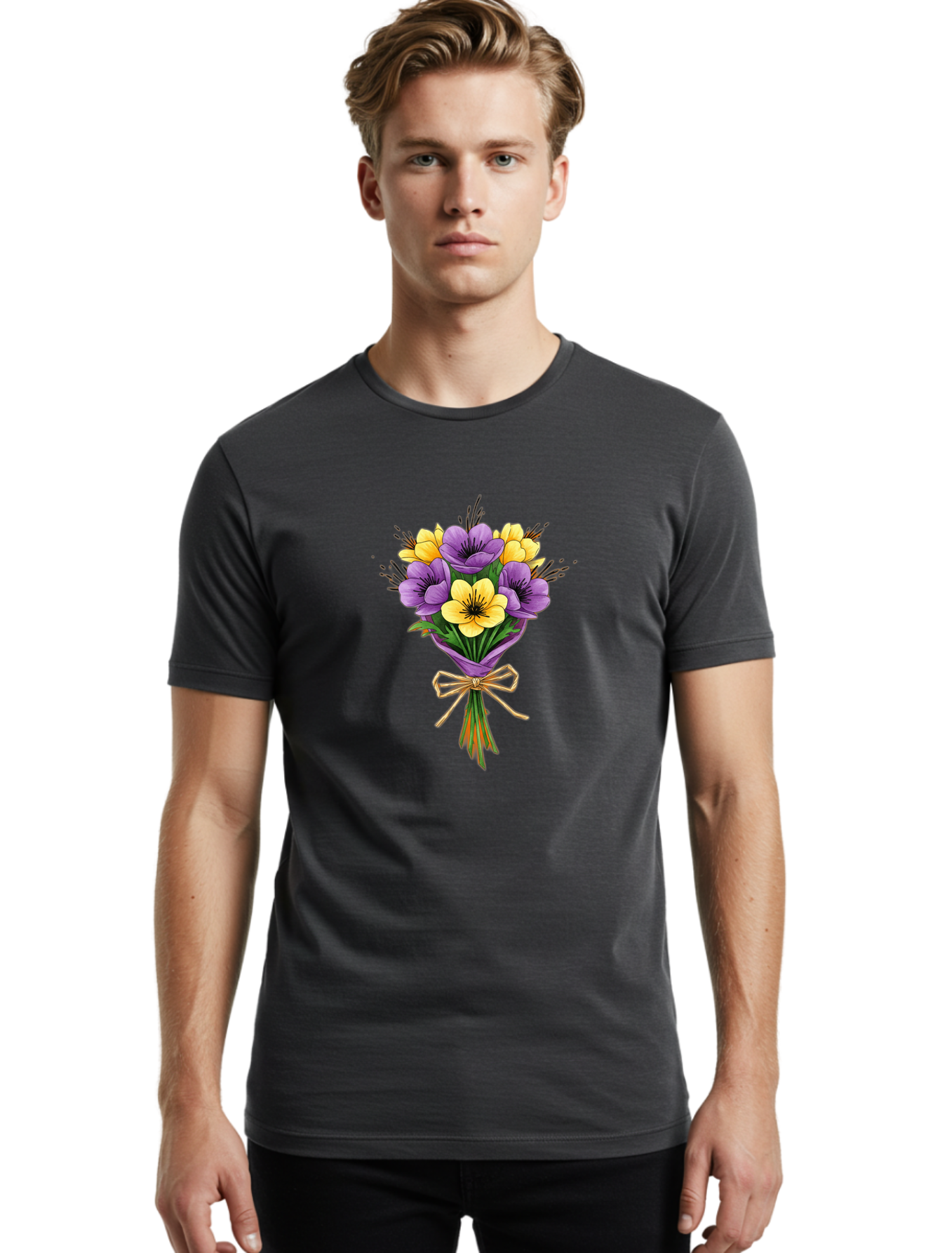 Purple-And-Yellow-Flowers Men'S Graphic Tee, 100% Cotton, Comfortable Casual Summer Wear, Machine Washable, Vintage Camera, Old Camera, Antique Camera, Black Camera, Classic Photography, Photography Equipment, Nostalgic Device, Film Camera, Baf444