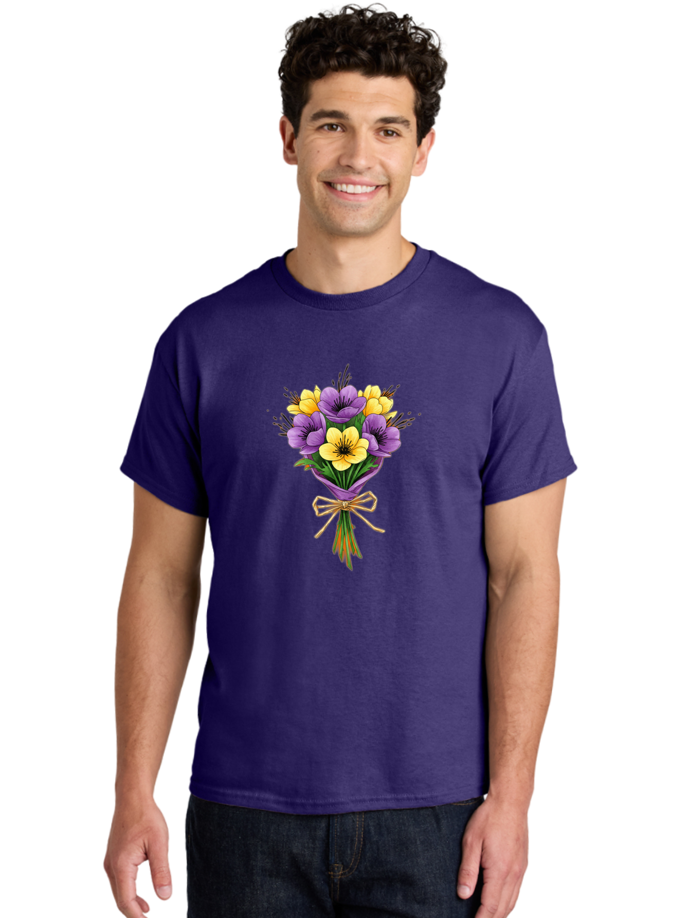 Purple-And-Yellow-Flowers Men'S Graphic Tee, 100% Cotton, Comfortable Casual Summer Wear, Machine Washable, Vintage Camera, Old Camera, Antique Camera, Black Camera, Classic Photography, Photography Equipment, Nostalgic Device, Film Camera, Baf444