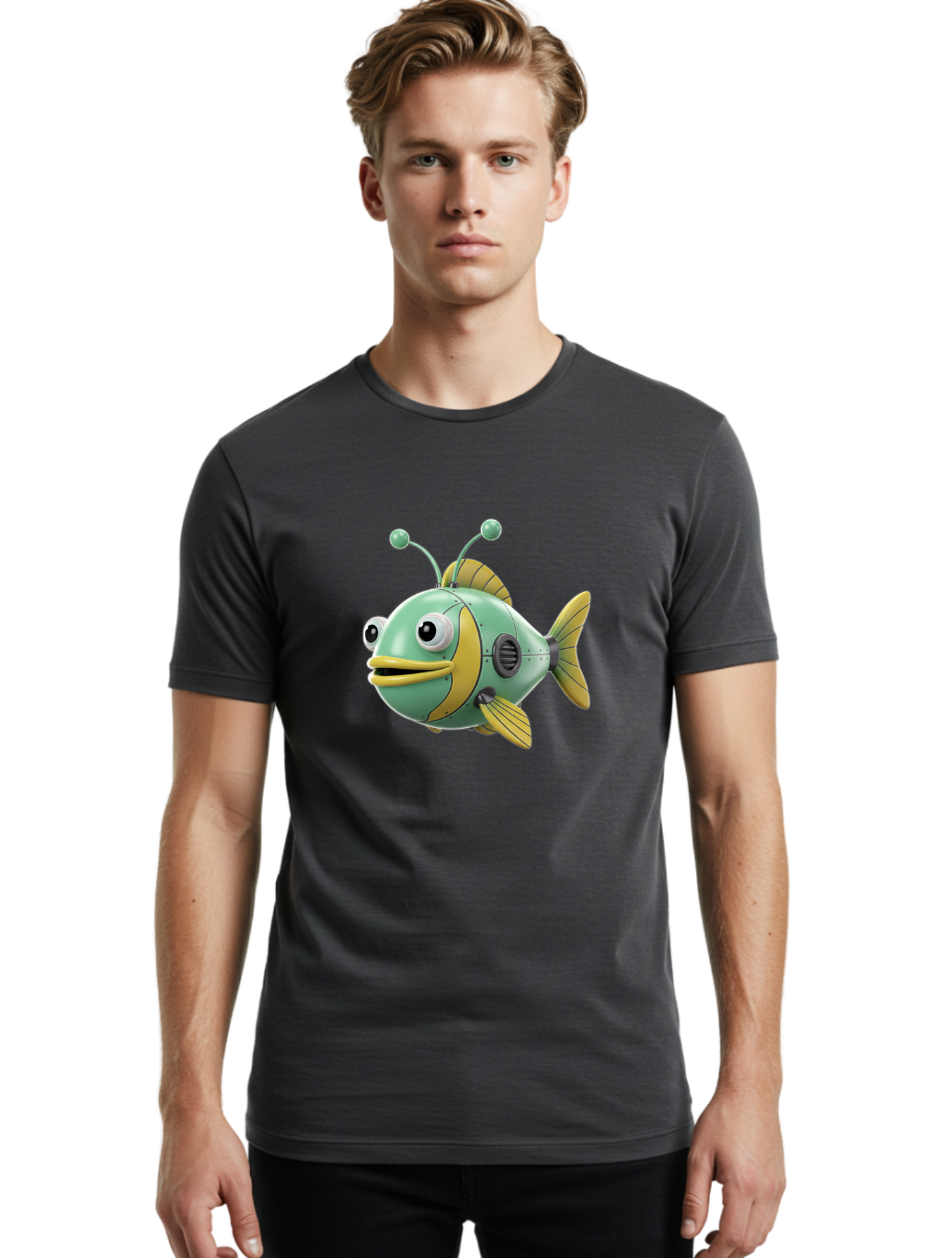 Robot-Fish-1 Men'S Graphic Tee, 100% Cotton, Comfortable Casual Summer Wear, Machine Washable, Vintage Camera, Old Camera, Antique Camera, Black Camera, Classic Photography, Photography Equipment, Nostalgic Device, Film Camera, Camera Art Baf469