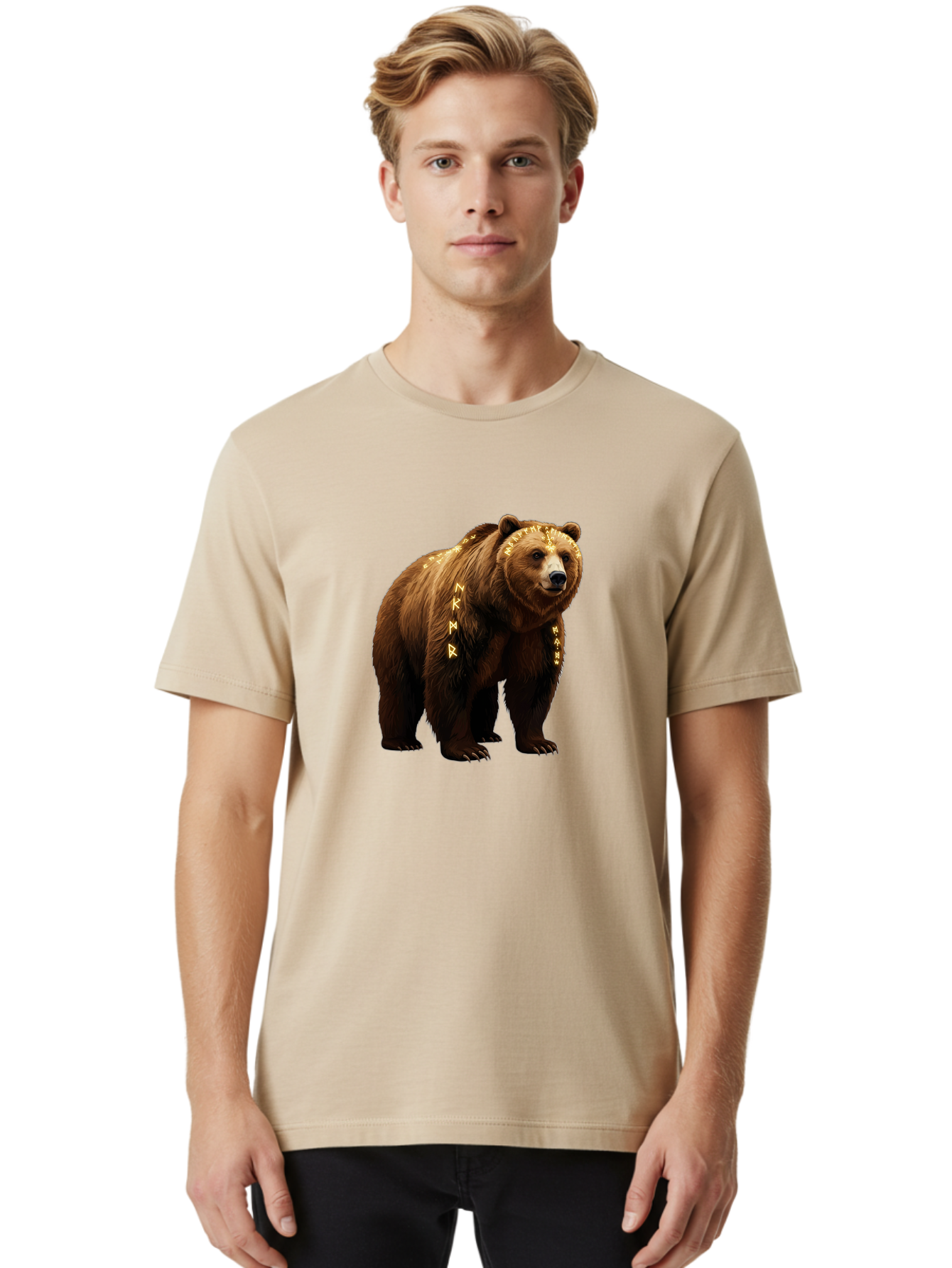 Runic-Brown-Bear Men'S Graphic Tee, 100% Cotton, Comfortable Casual Summer Wear, Machine Washable, Vintage Camera, Old Camera, Antique Camera, Black Camera, Classic Photography, Photography Equipment, Nostalgic Device, Film Camera, Camera Art Baf491