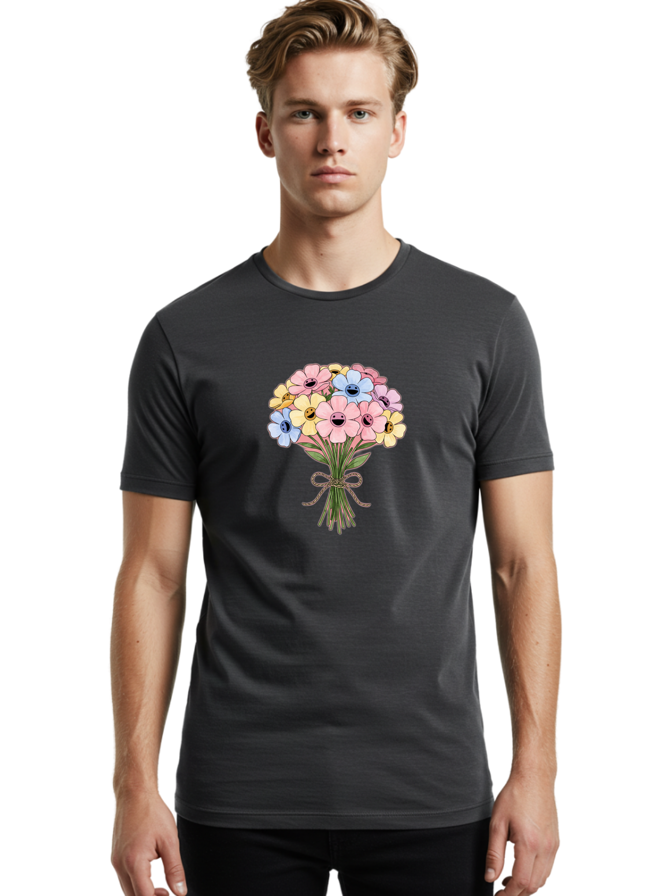 Smiley-Flower-Bouquet Men'S Graphic Tee, 100% Cotton, Comfortable Casual Summer Wear, Machine Washable, Vintage Camera, Old Camera, Antique Camera, Black Camera, Classic Photography, Photography Equipment, Nostalgic Device, Film Camera, Baf517