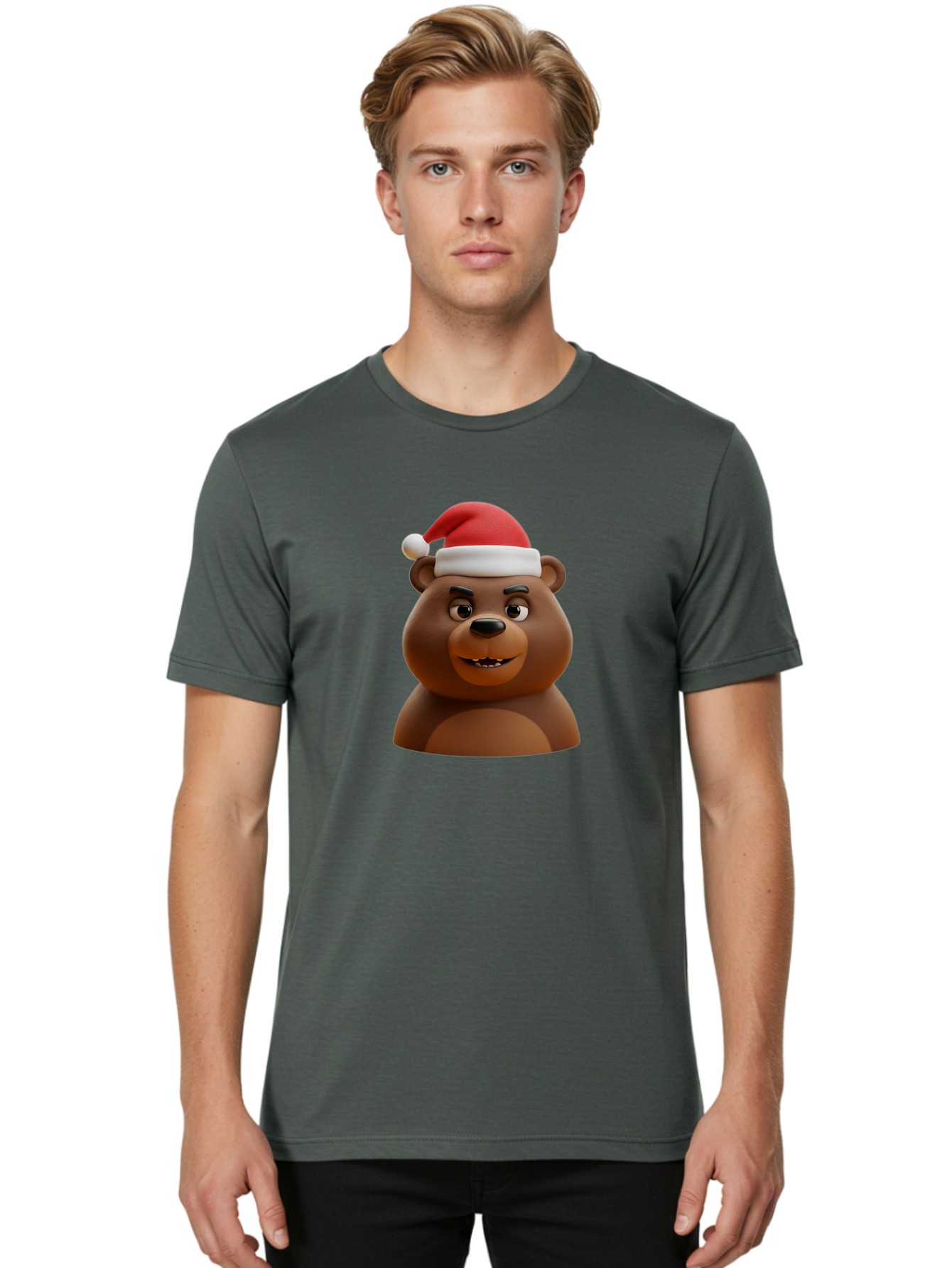 Smiling-Bear-Santa-Hat Men'S Graphic Tee, 100% Cotton, Comfortable Casual Summer Wear, Machine Washable, Vintage Camera, Old Camera, Antique Camera, Black Camera, Classic Photography, Photography Equipment, Nostalgic Device, Film Camera, Baf518