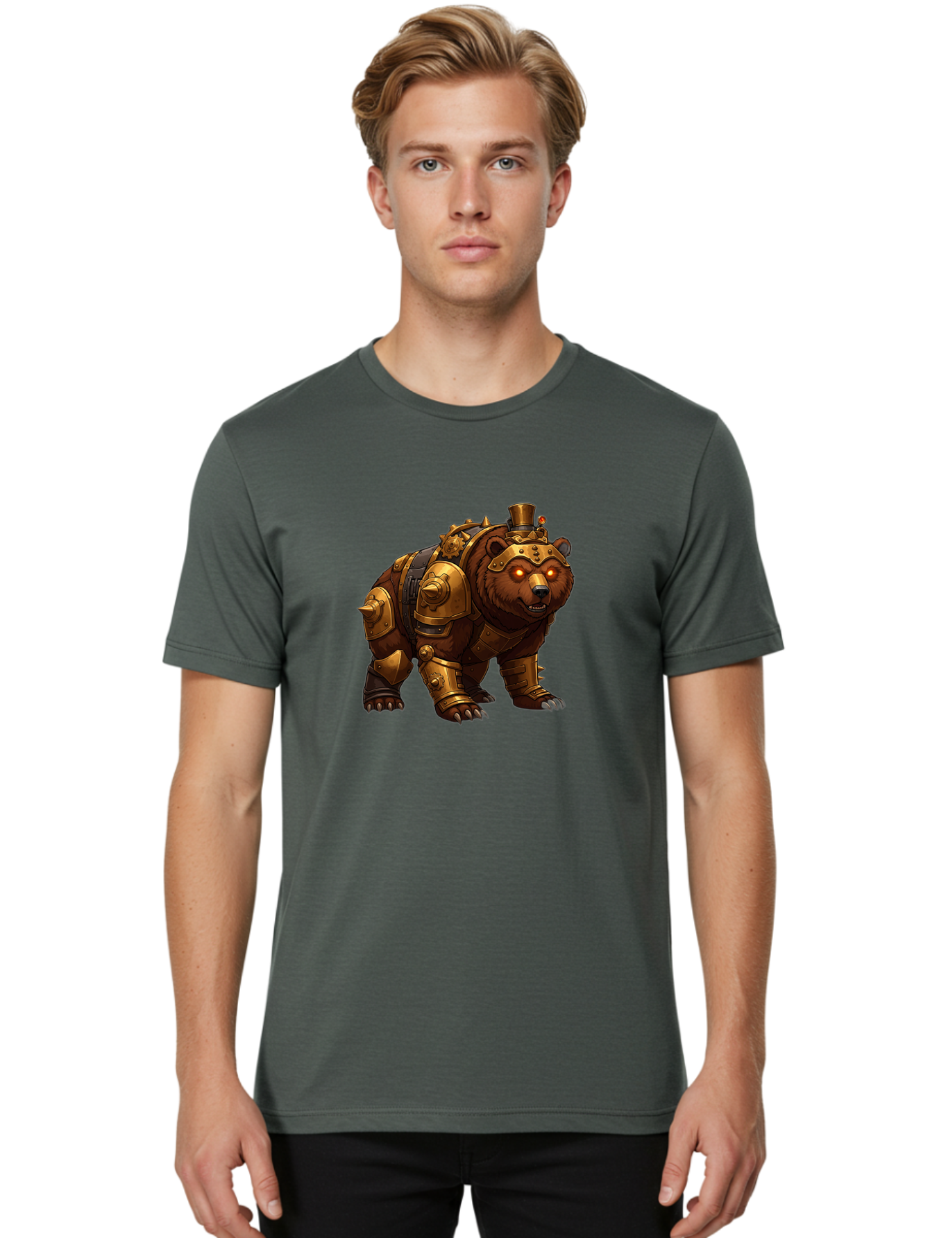 Steampunk-Bear-1 Men'S Graphic Tee, 100% Cotton, Comfortable Casual Summer Wear, Machine Washable, Vintage Camera, Old Camera, Antique Camera, Black Camera, Classic Photography, Photography Equipment, Nostalgic Device, Film Camera, Camera Art Baf545