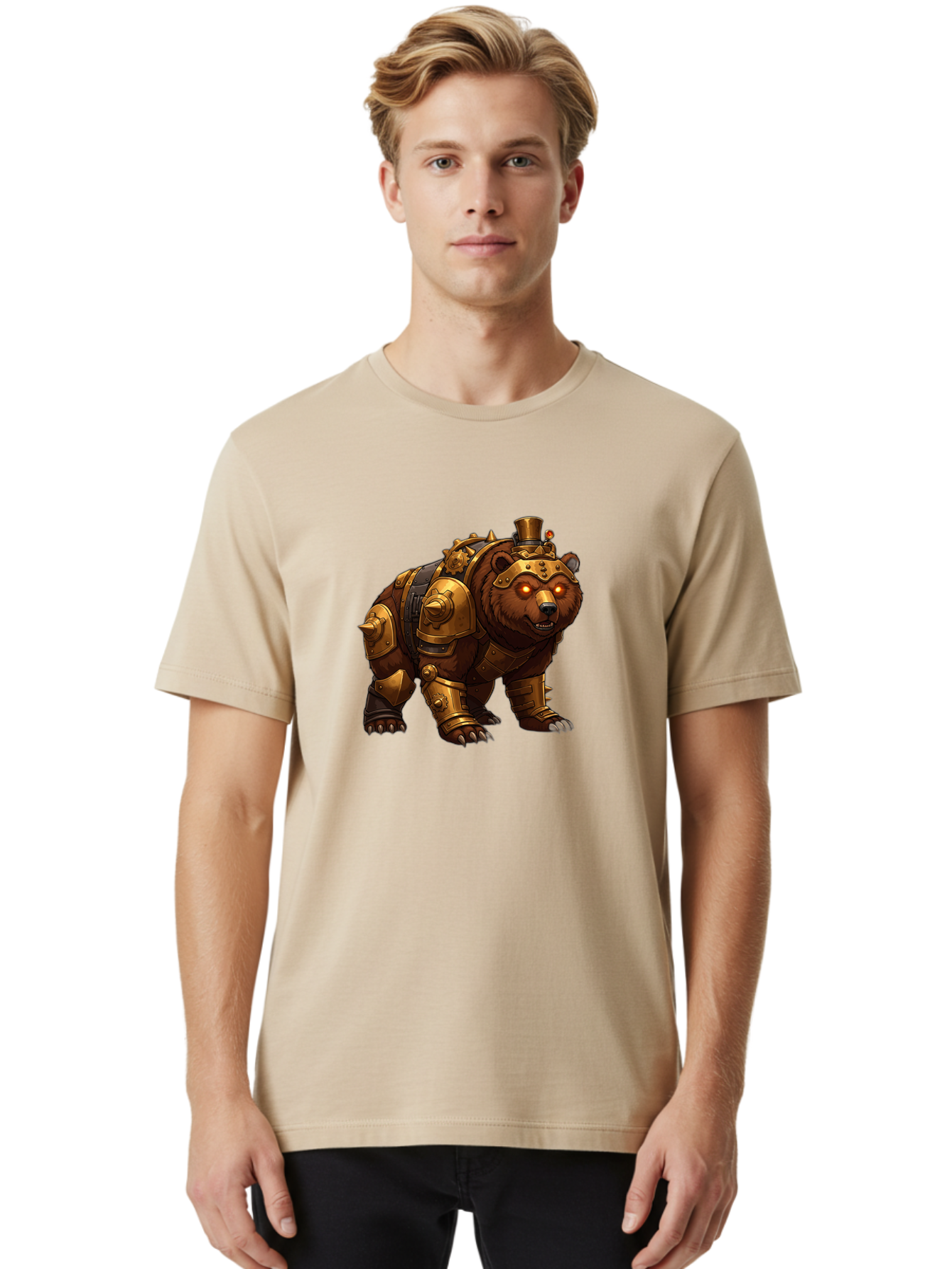 Steampunk-Bear-1 Men'S Graphic Tee, 100% Cotton, Comfortable Casual Summer Wear, Machine Washable, Vintage Camera, Old Camera, Antique Camera, Black Camera, Classic Photography, Photography Equipment, Nostalgic Device, Film Camera, Camera Art Baf545