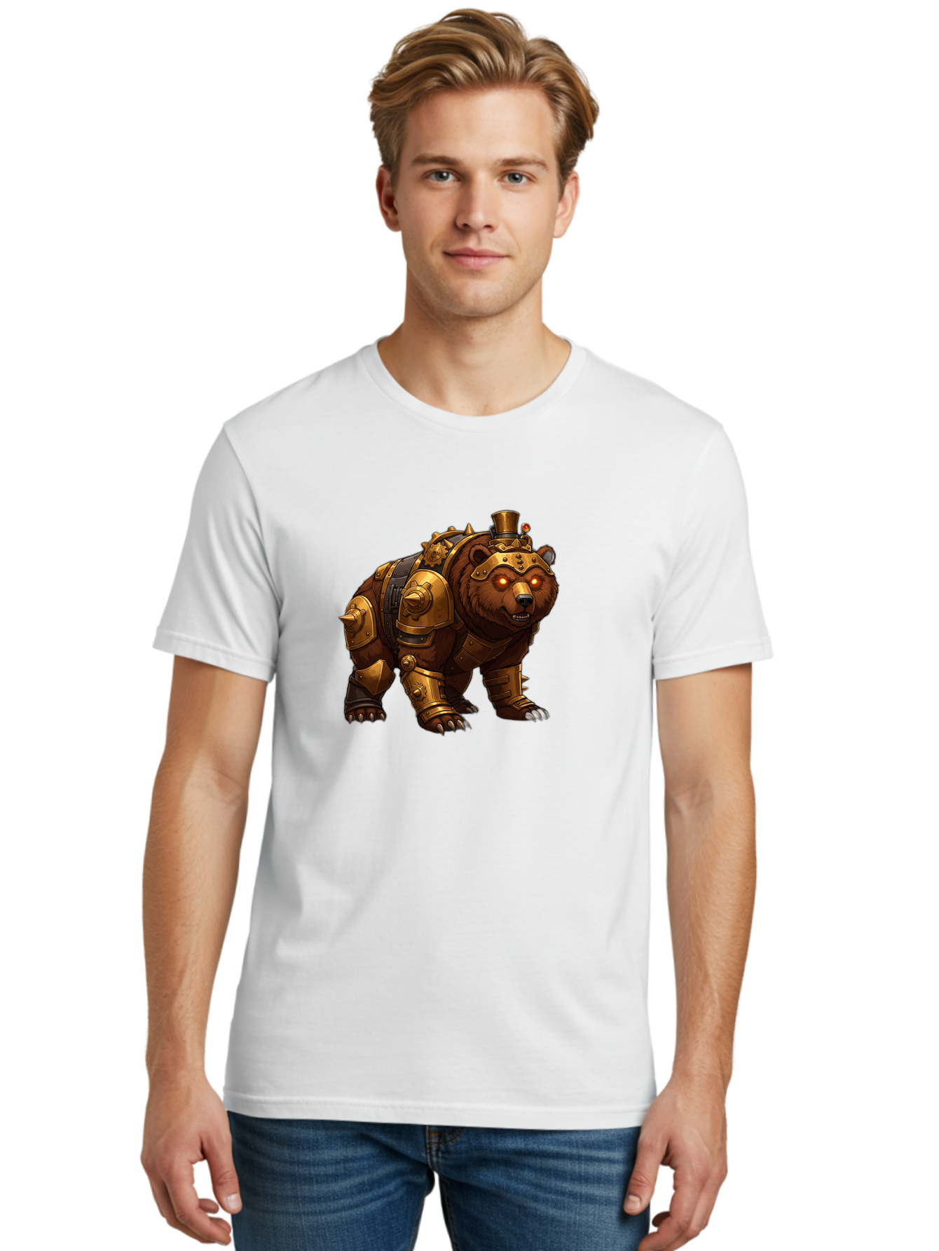 Steampunk-Bear-1 Men'S Graphic Tee, 100% Cotton, Comfortable Casual Summer Wear, Machine Washable, Vintage Camera, Old Camera, Antique Camera, Black Camera, Classic Photography, Photography Equipment, Nostalgic Device, Film Camera, Camera Art Baf545