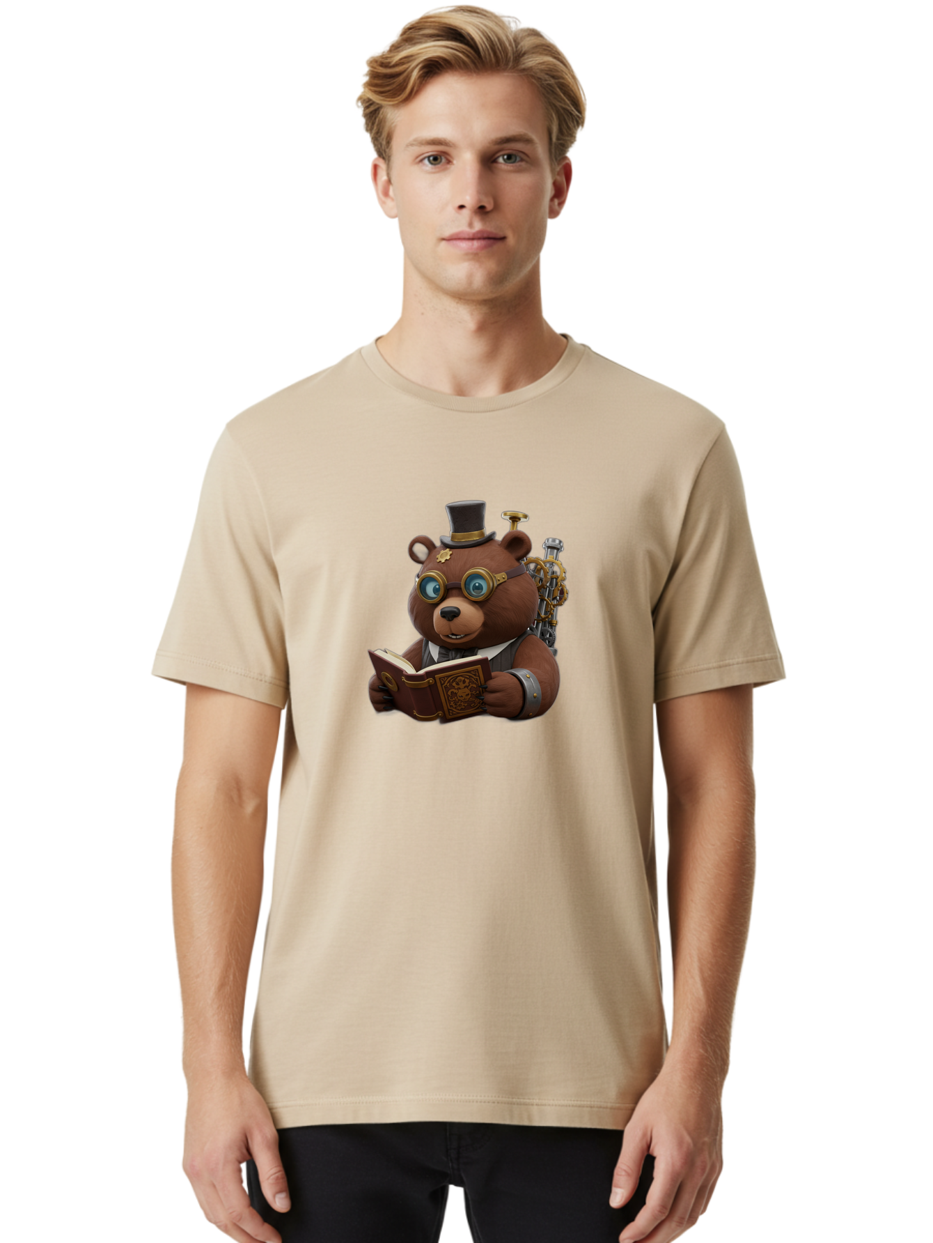Steampunk-Bear Men'S Graphic Tee, 100% Cotton, Comfortable Casual Summer Wear, Machine Washable, Vintage Camera, Old Camera, Antique Camera, Black Camera, Classic Photography, Photography Equipment, Nostalgic Device, Film Camera, Camera Art Baf546