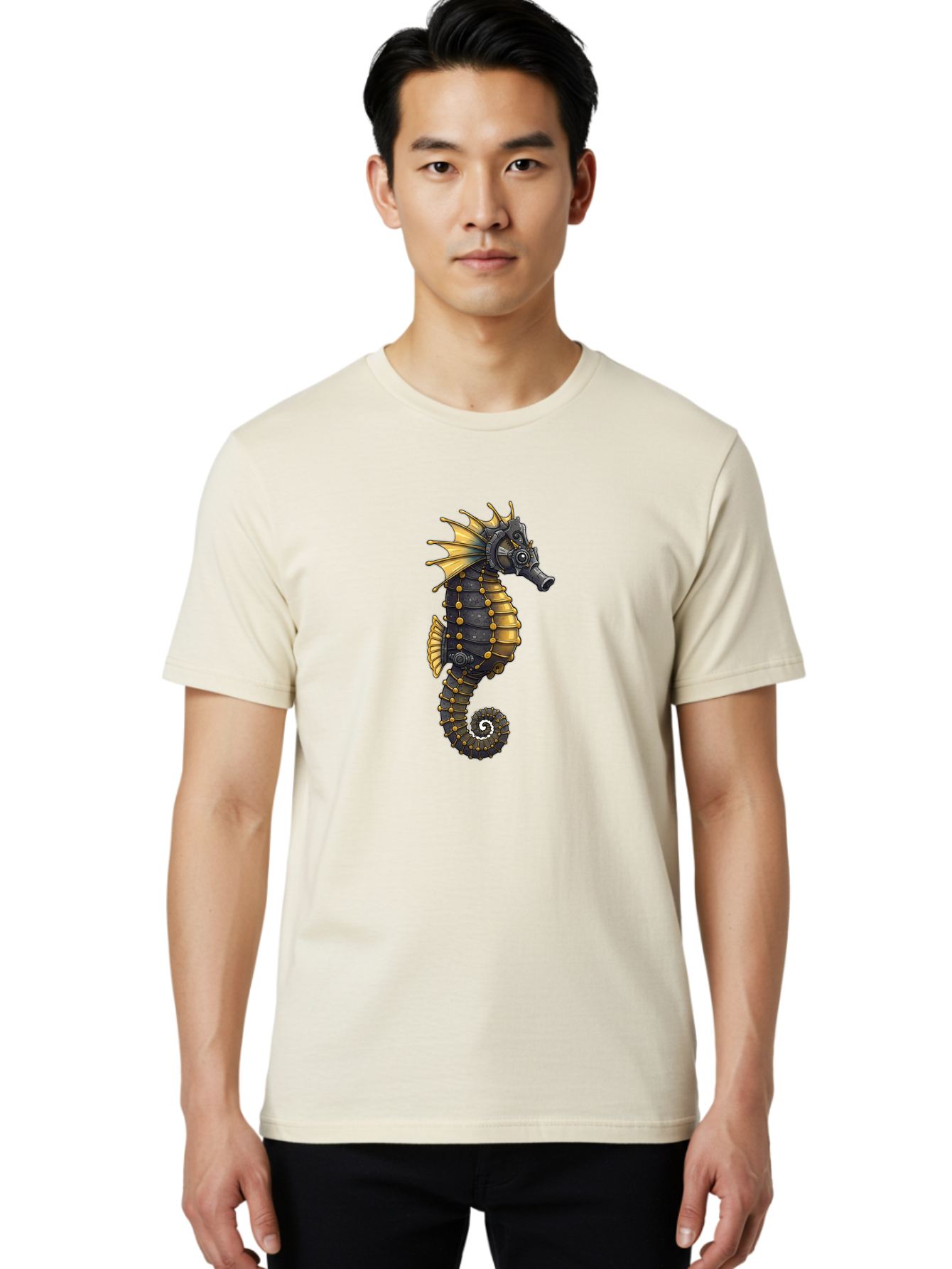 Steampunk-Seahorse Men'S Graphic Tee, 100% Cotton, Comfortable Casual Summer Wear, Machine Washable, Vintage Camera, Old Camera, Antique Camera, Black Camera, Classic Photography, Photography Equipment, Nostalgic Device, Film Camera, Baf550