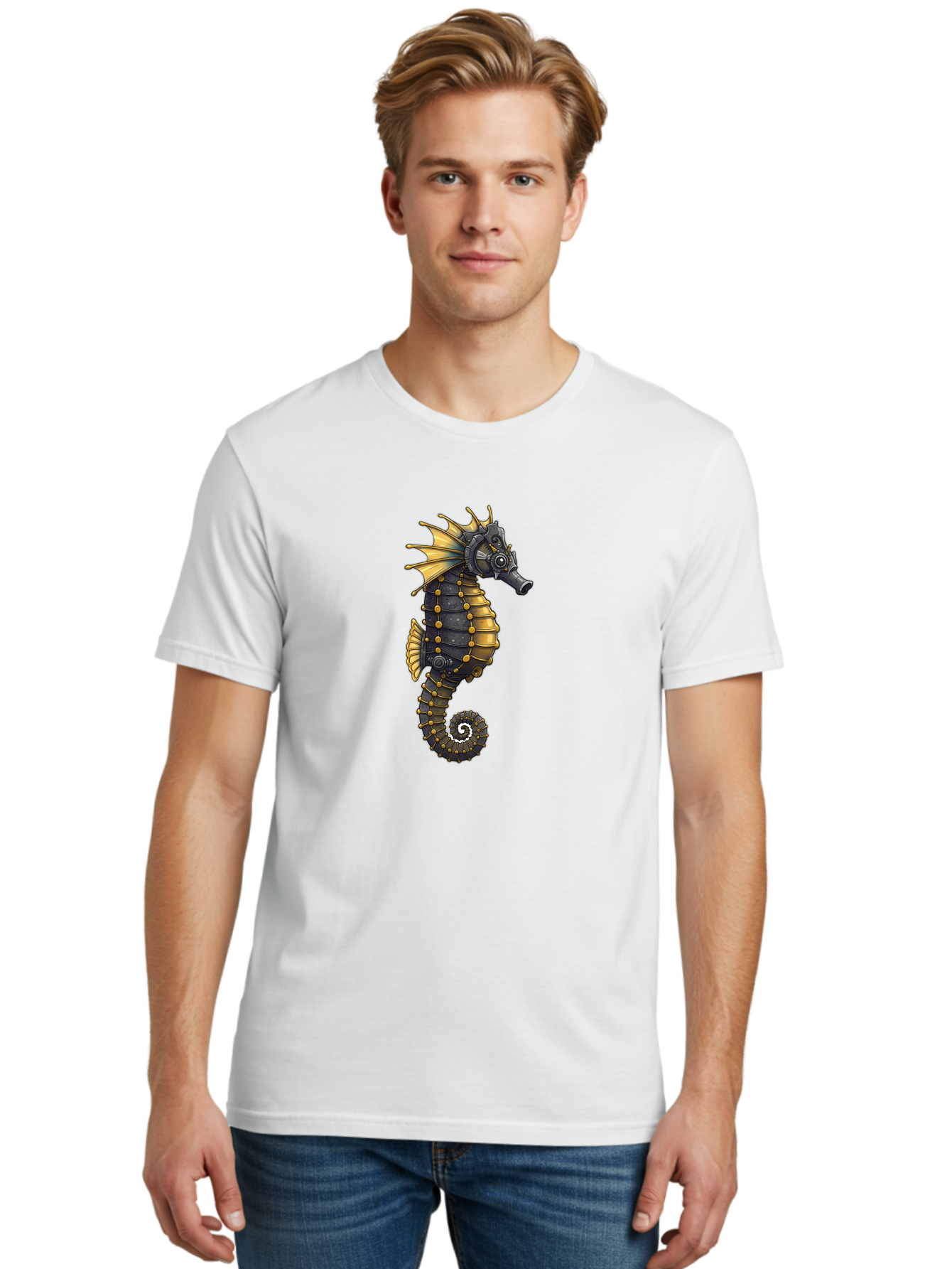 Steampunk-Seahorse Men'S Graphic Tee, 100% Cotton, Comfortable Casual Summer Wear, Machine Washable, Vintage Camera, Old Camera, Antique Camera, Black Camera, Classic Photography, Photography Equipment, Nostalgic Device, Film Camera, Baf550