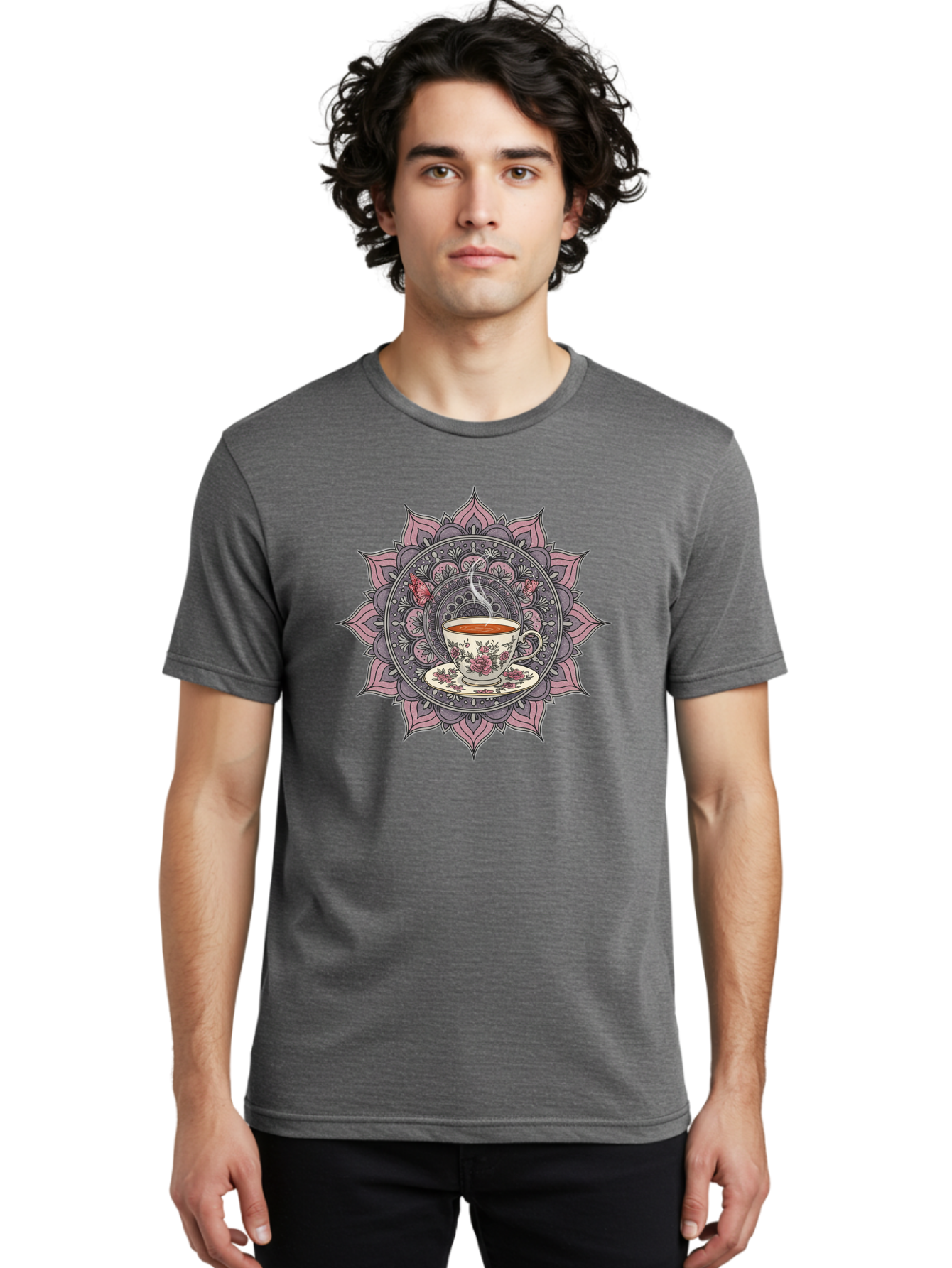 Tea-Cup-Mandala-1 Men'S Graphic Tee, 100% Cotton, Comfortable Casual Summer Wear, Machine Washable, Vintage Camera, Old Camera, Antique Camera, Black Camera, Classic Photography, Photography Equipment, Nostalgic Device, Film Camera, Camera Art Baf564