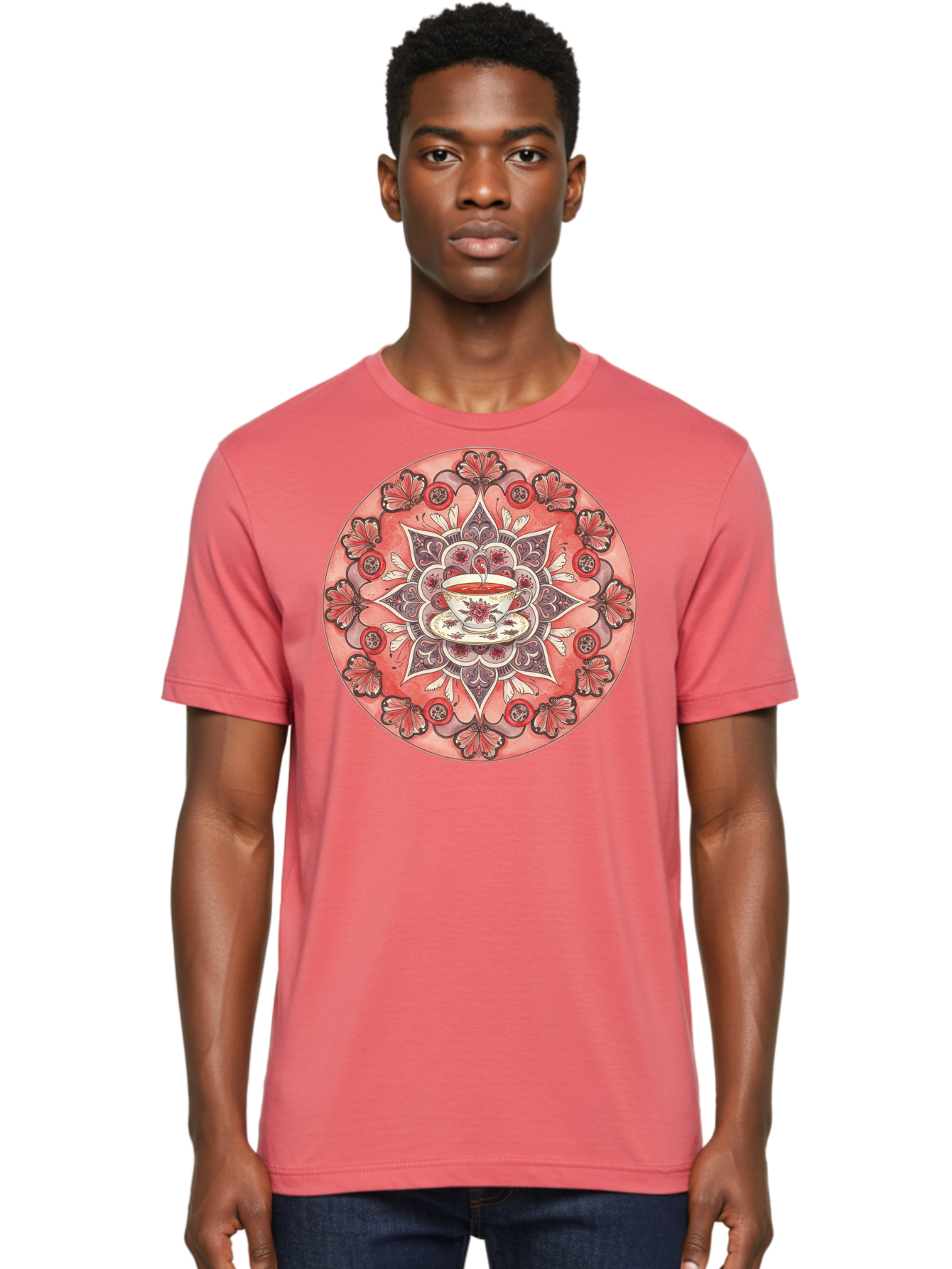 Tea-Cup-Mandala-2 Men'S Graphic Tee, 100% Cotton, Comfortable Casual Summer Wear, Machine Washable, Vintage Camera, Old Camera, Antique Camera, Black Camera, Classic Photography, Photography Equipment, Nostalgic Device, Film Camera, Camera Art Baf565