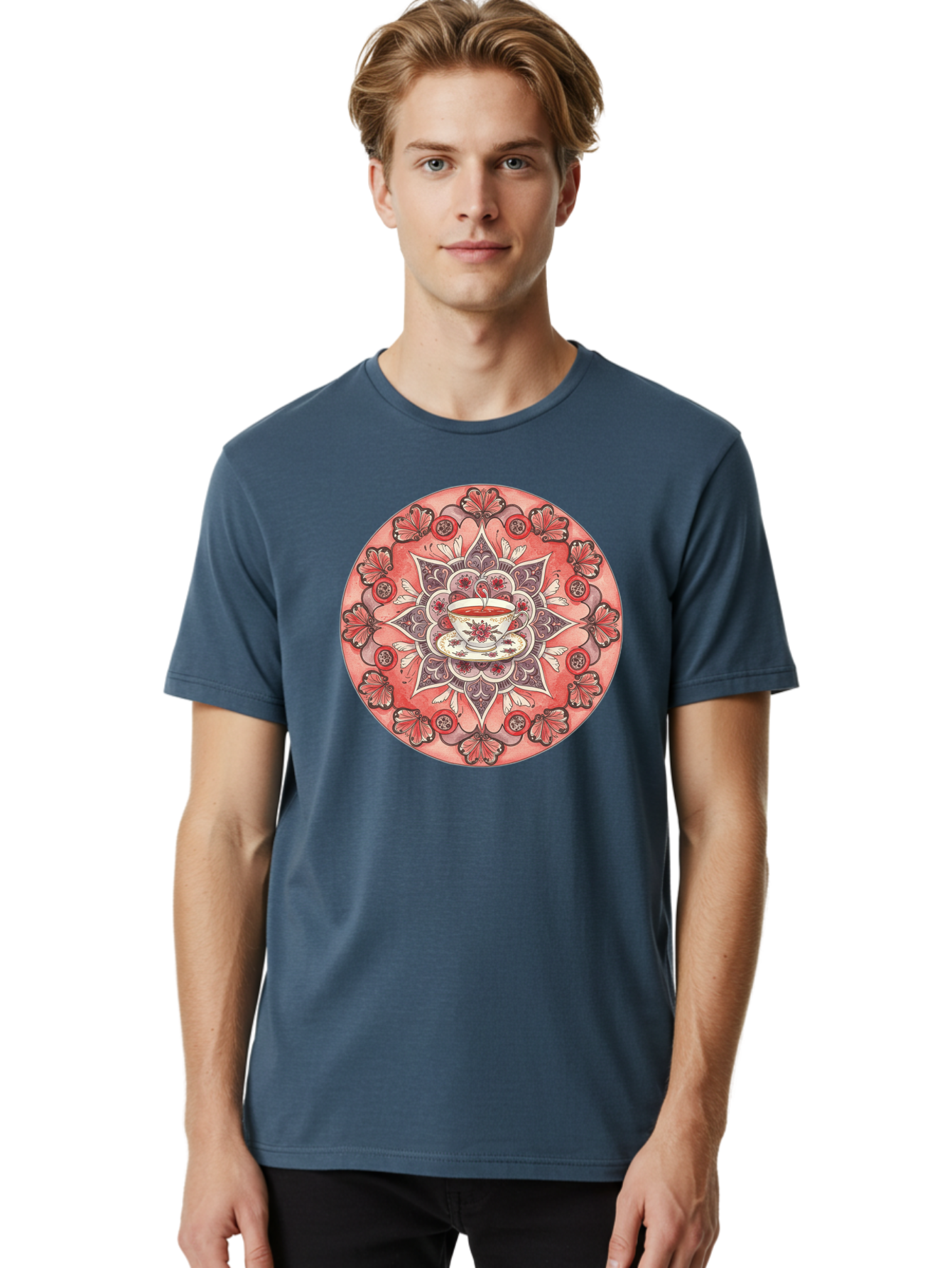 Tea-Cup-Mandala-2 Men'S Graphic Tee, 100% Cotton, Comfortable Casual Summer Wear, Machine Washable, Vintage Camera, Old Camera, Antique Camera, Black Camera, Classic Photography, Photography Equipment, Nostalgic Device, Film Camera, Camera Art Baf565